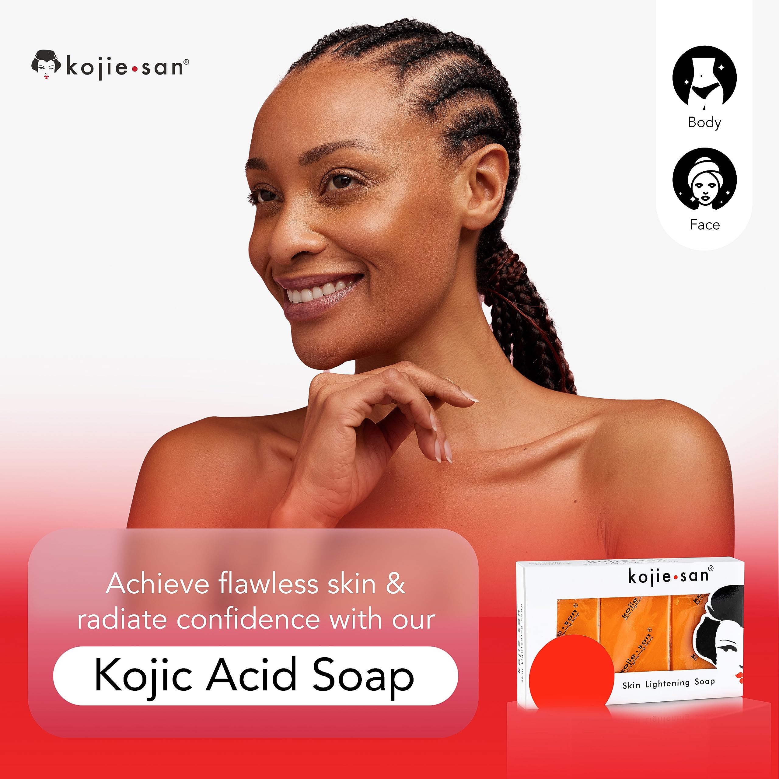 Kojie San Face & Body Shower Set - The Original Kojic Acid Soap, Dark Spot Remover Bar Soap With Coconut & Tea Tree Oil - 65G X