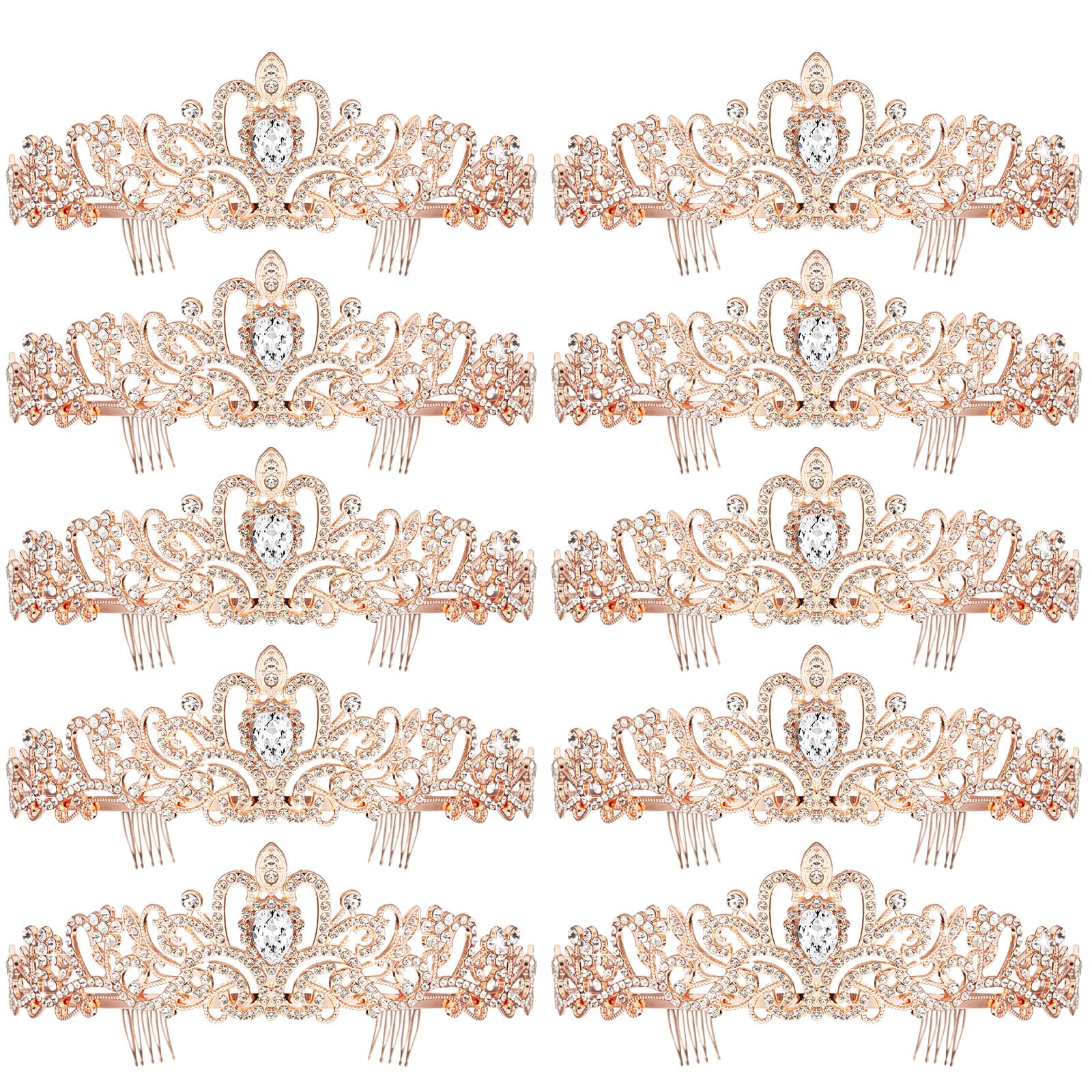 BBTO 10 Pcs Crystal Tiara and Crowns for Women Girls Princess Rhinestone Crown Queen Headband with Combs Bride Tiara for Birthda