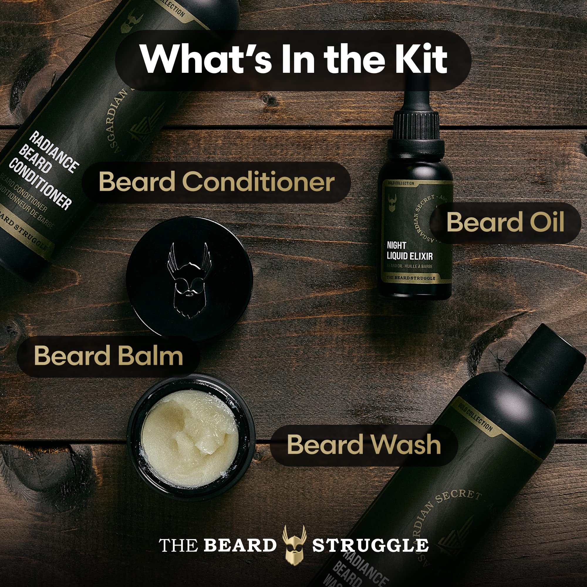 The Beard Struggle Beard Kit For Men Including Beard Balm, Beard Oil, Beard Wash & Beard Conditioner - Silver Collection - Alfhe