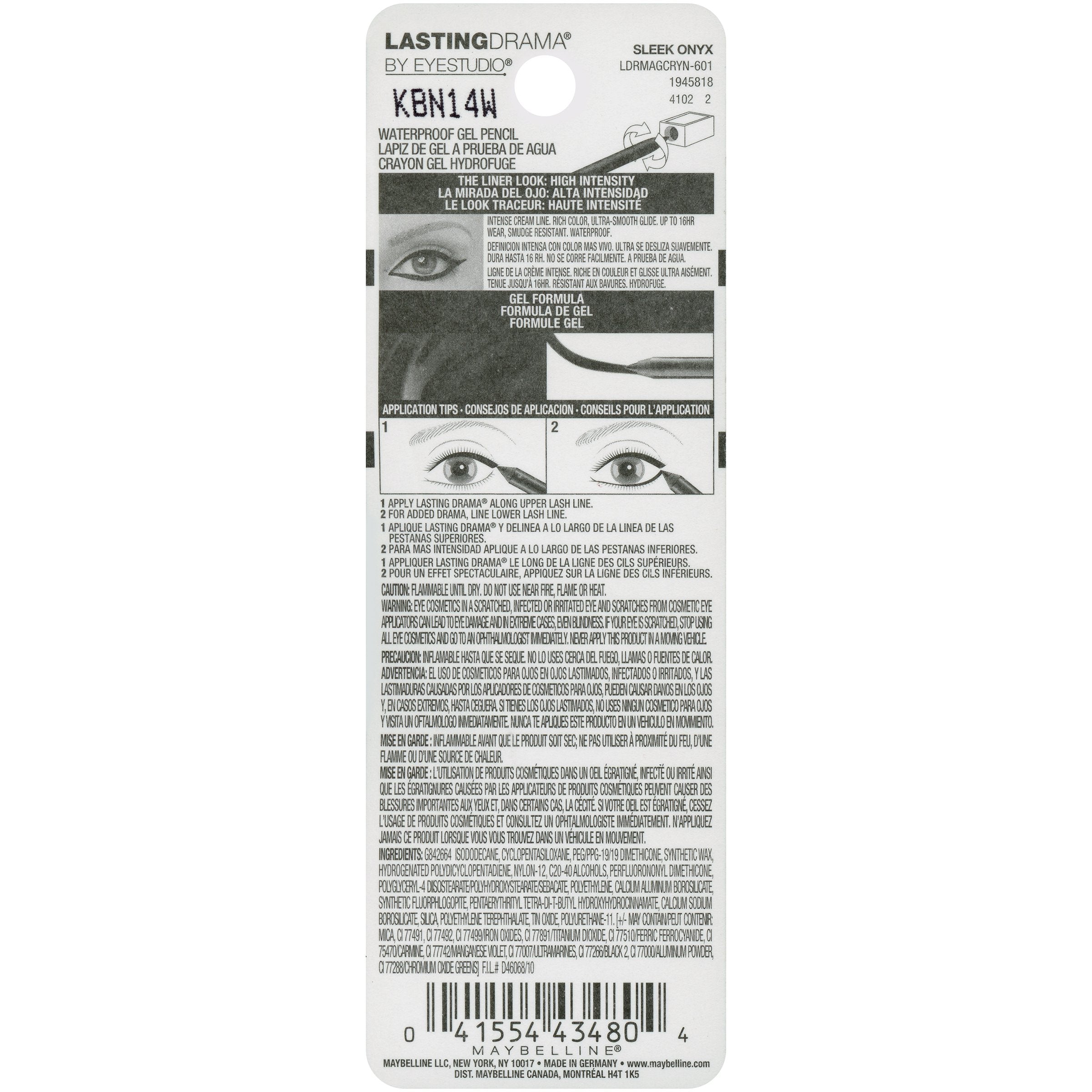 Maybelline Eyestudio Lasting Drama Waterproof Matte Gel Pencil Black Eyeliner Makeup, Sleek Onyx, 1 Count