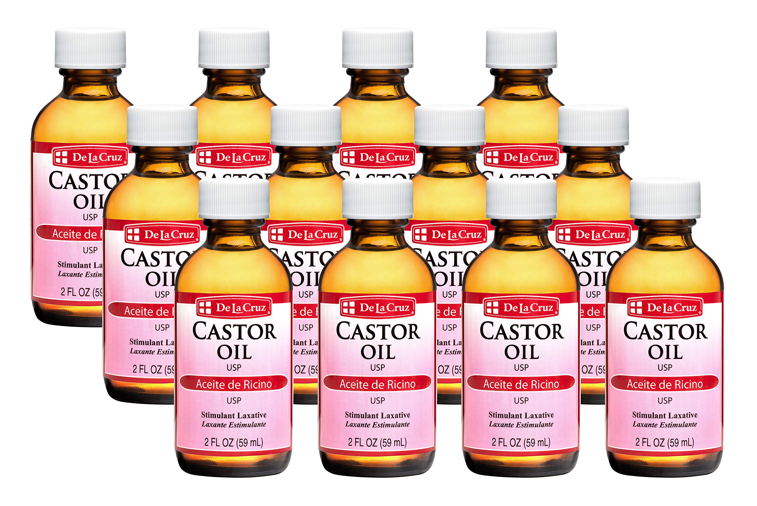 De La Cruz Castor Oil  100% Pure Castor Oil for Hair, Skin, Eyelashes, and Eyebrows  USP Grade, 2 FL Oz (12 Bottles)