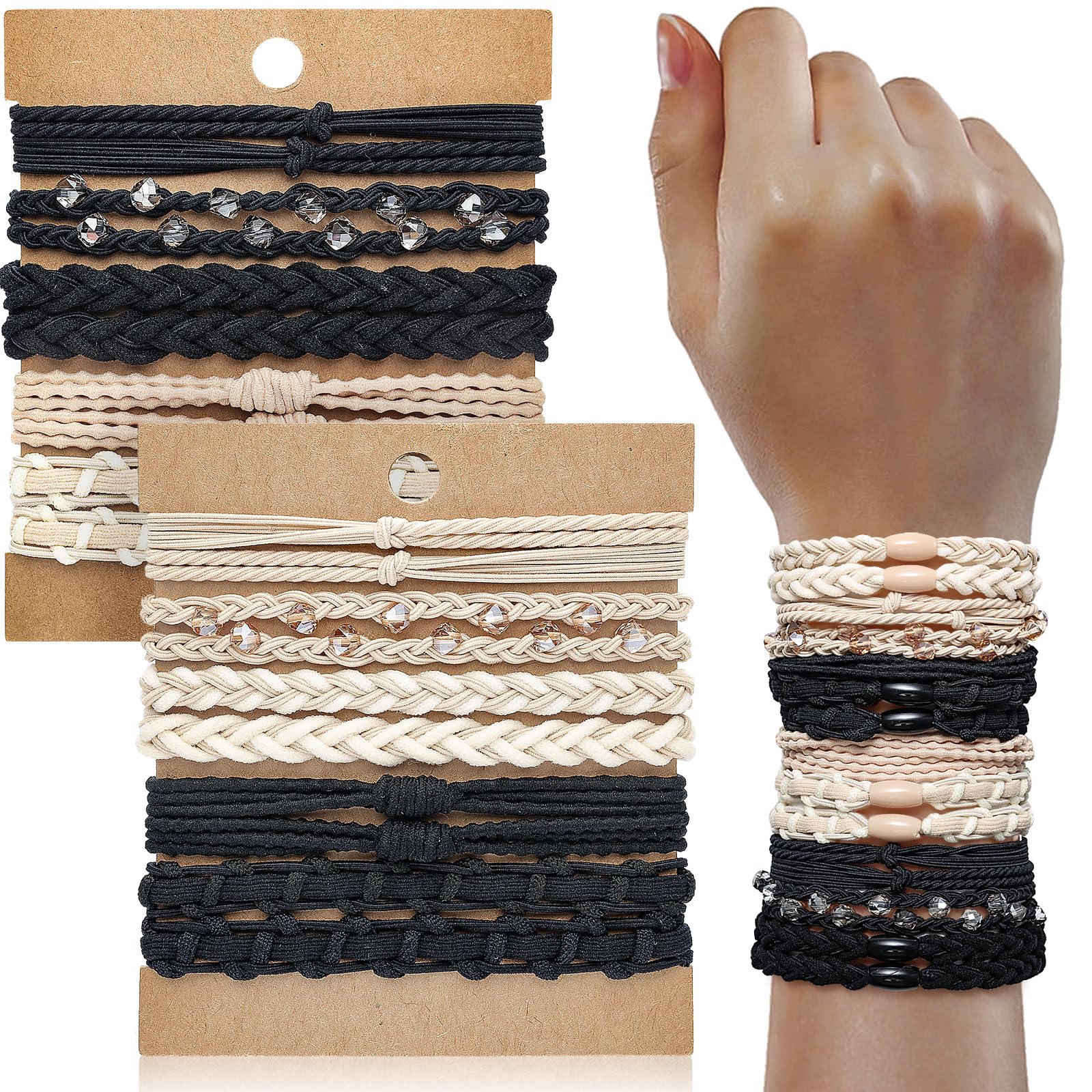 KANPRINCESS Boho Hair Tie Bracelets - Elastic Bands for Women's Ponytails, Daily Life, Sports, and Work (20pcs)