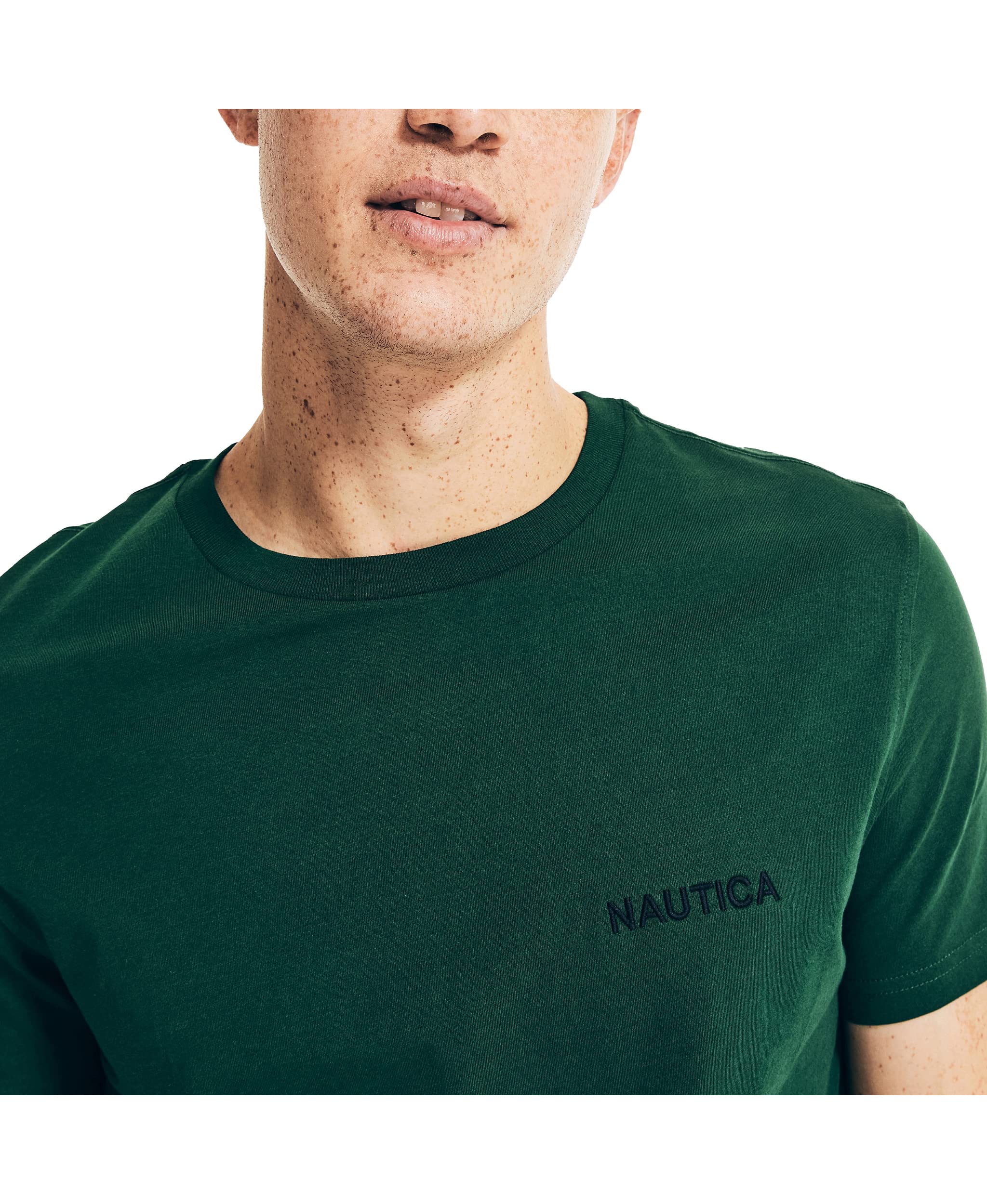 Nautica Mens Short Sleeve crew Neck T-Shirt, Tidal green Solid, Small