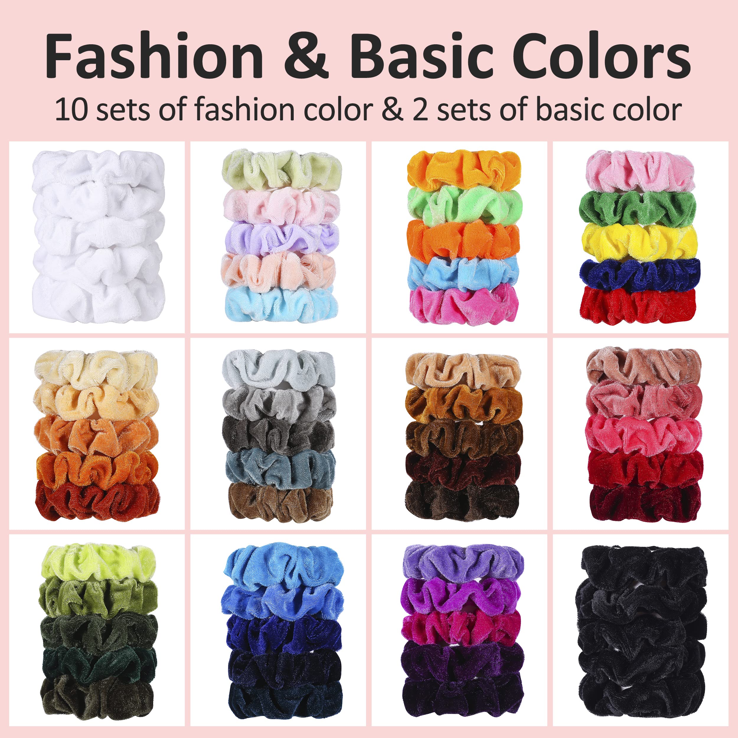 Adrione Hair Scrunchies For Women'S Hair 60 Pack, Velvet Scrunchies For Women Hair Scrunchies For Girls Scrunchies For Hair Kids