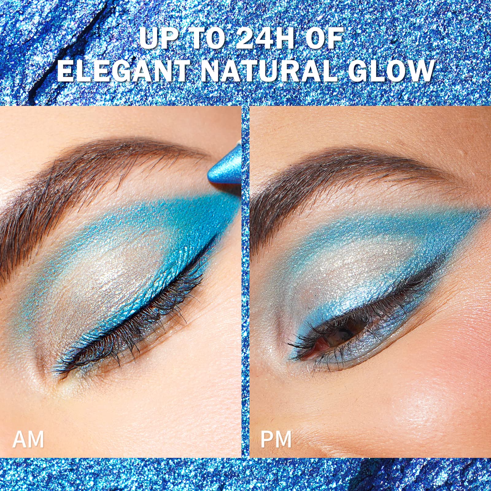Oulac Shimmer Blue Eyeshadow Stick - Highly Pigmented Eye Shadow Pencil Waterproof & Long Lasting, Shimmering Glitter Finish, Bl