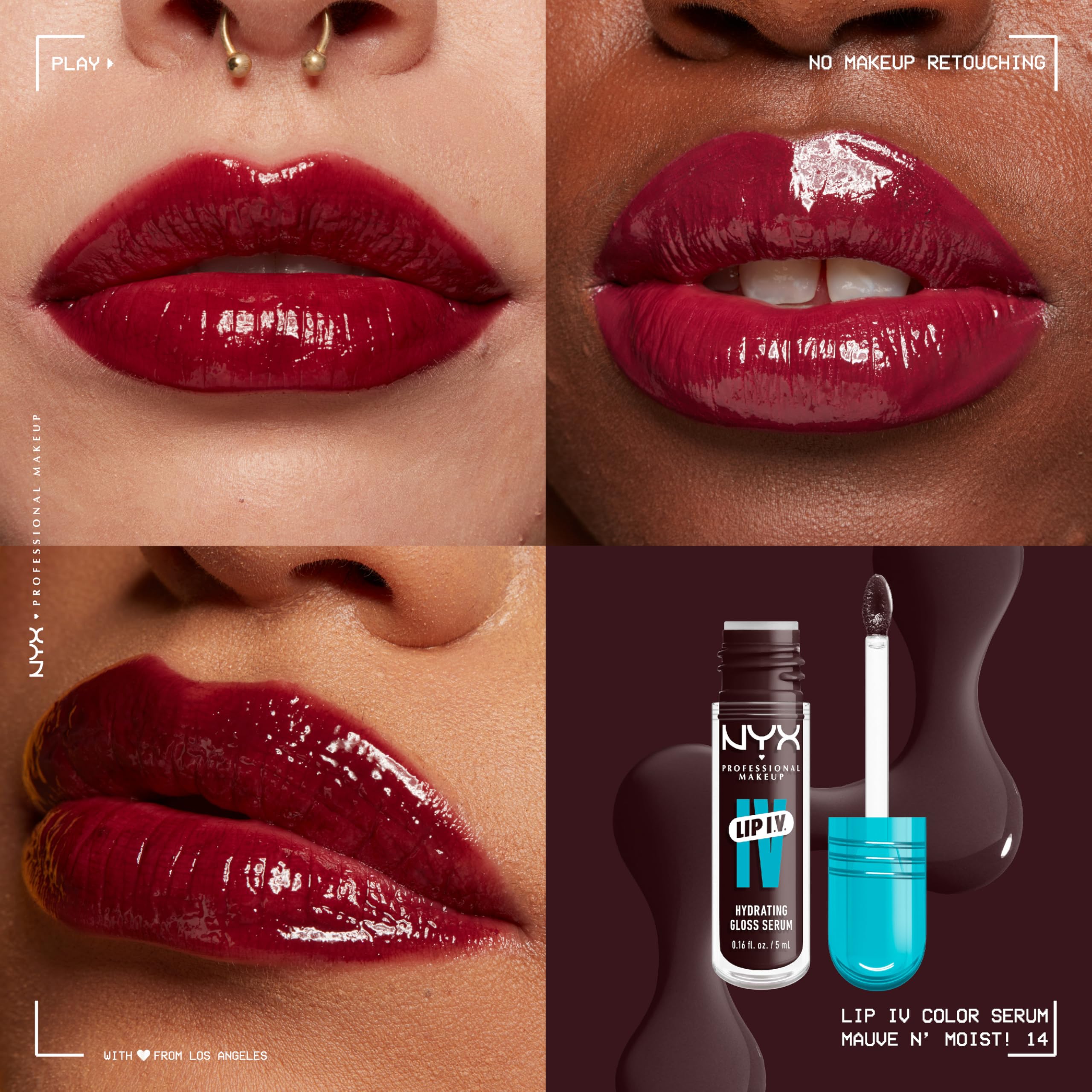 NYX PROFESSIONAL MAKEUP Lip IV Hydrating Gloss Serum, Lip Stain with 12HR Hydration - Mauve N Moist (Purple Lip Gloss)