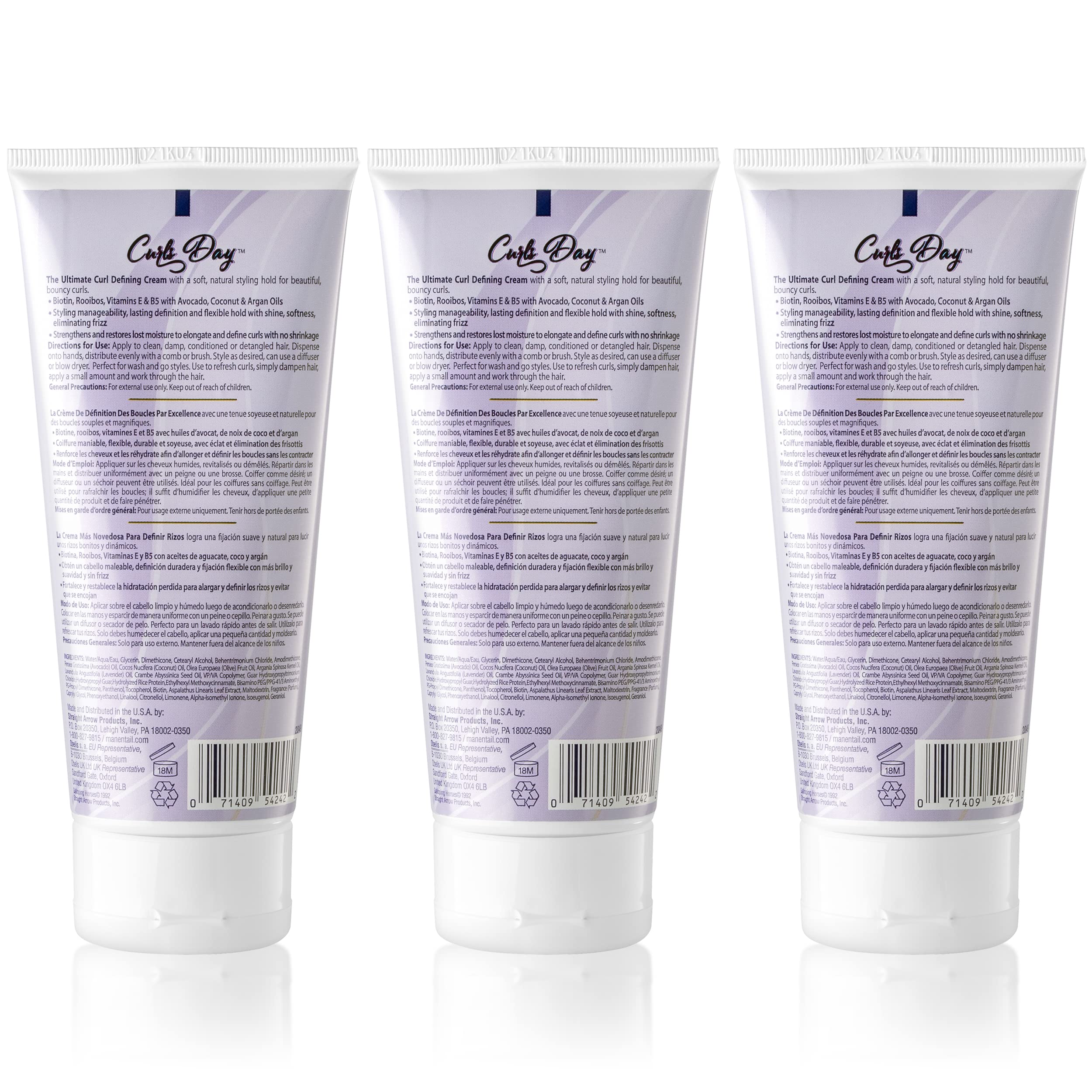Mane 'n Tail Curls Day Curl Defining Cream (3 Pack) - Biotin, Vitamin E & B5, Rooibos & Coconut Oil for Soft, Natural Hold, Sulf