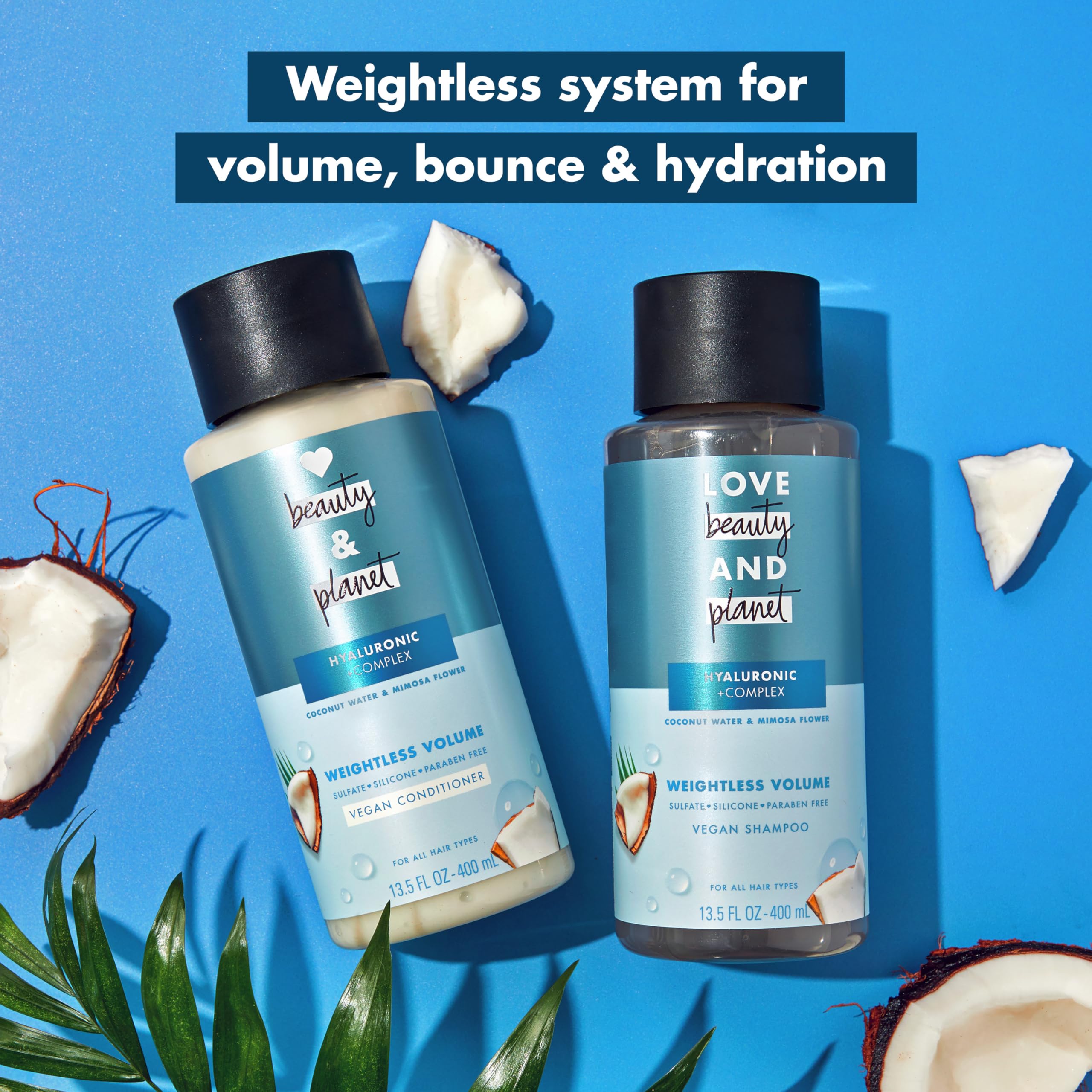 Love Beauty And Planet Volume And Bounty Thickening Coconut Water & Mimosa Flower Shampoo And Conditioner, 2 Count Paraben Free,