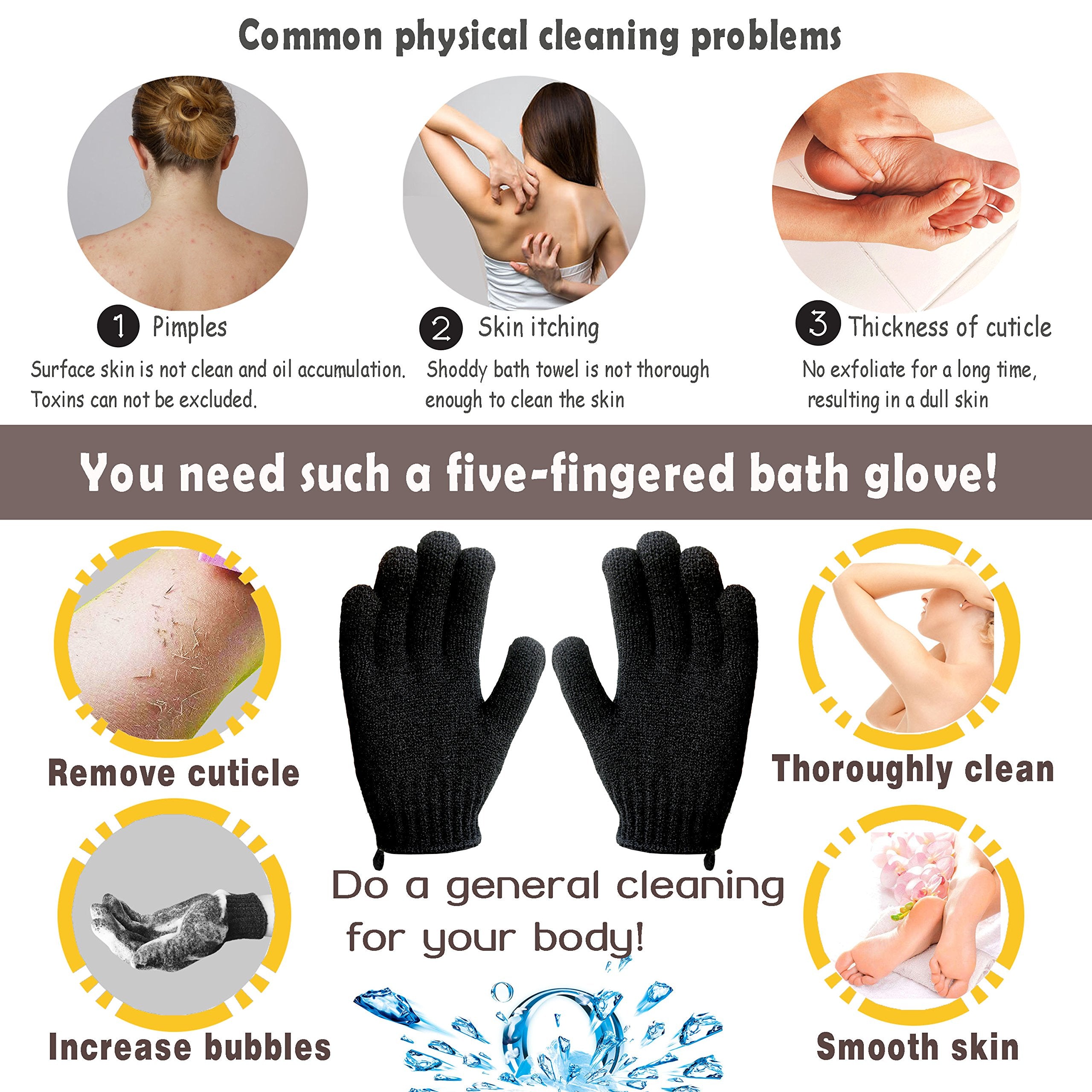 Mig4U Exfoliating Shower Gloves For Bath, Premium Nylon Body Wash Bathing Gloves For Men Women Spa, Massage And Skin Scrub, Dead