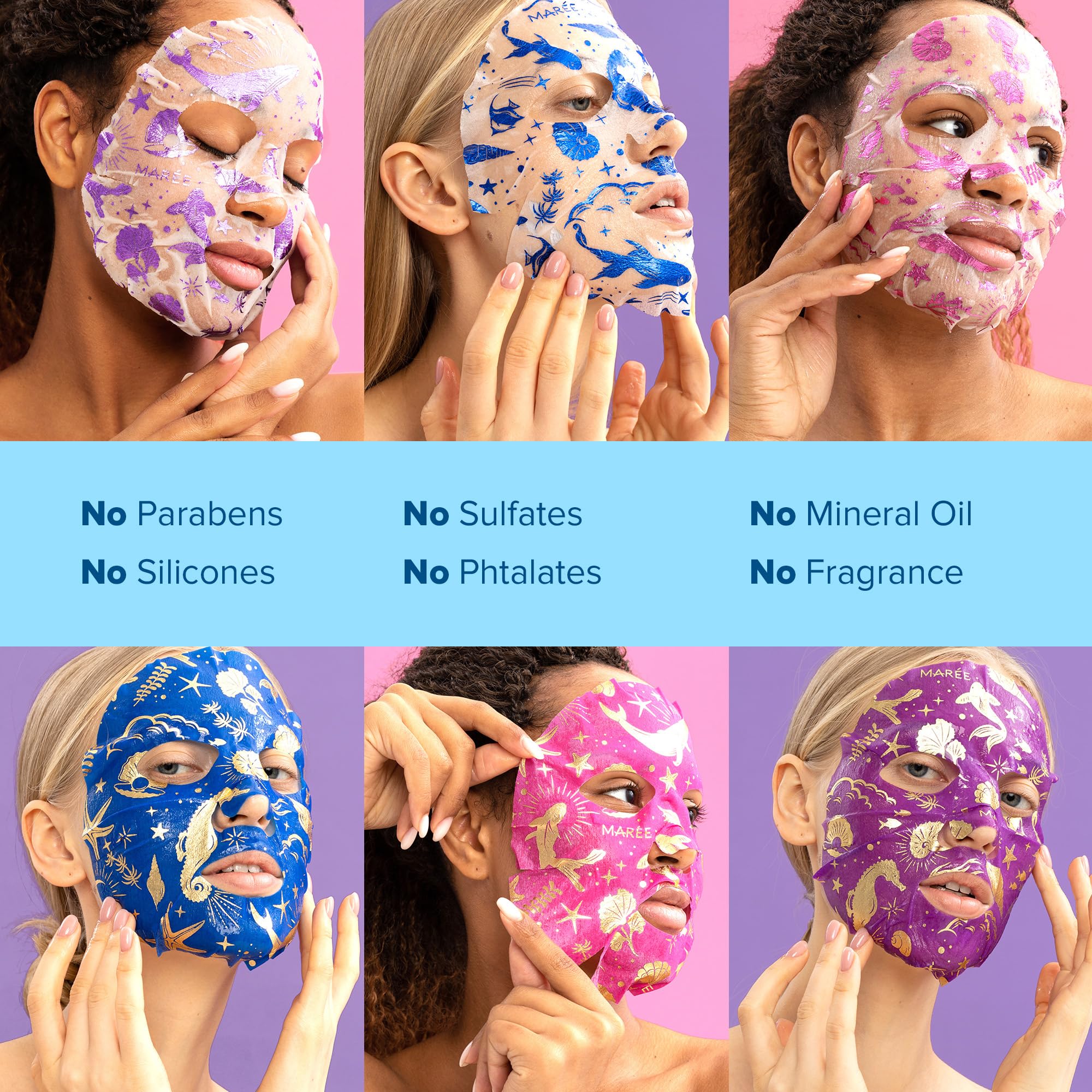 Maree Facial Masks For Skin Care & Beauty - Sheet Masks For Face With Natural Pearl Extract, Marine Collagen & Hyaluronic Acid -