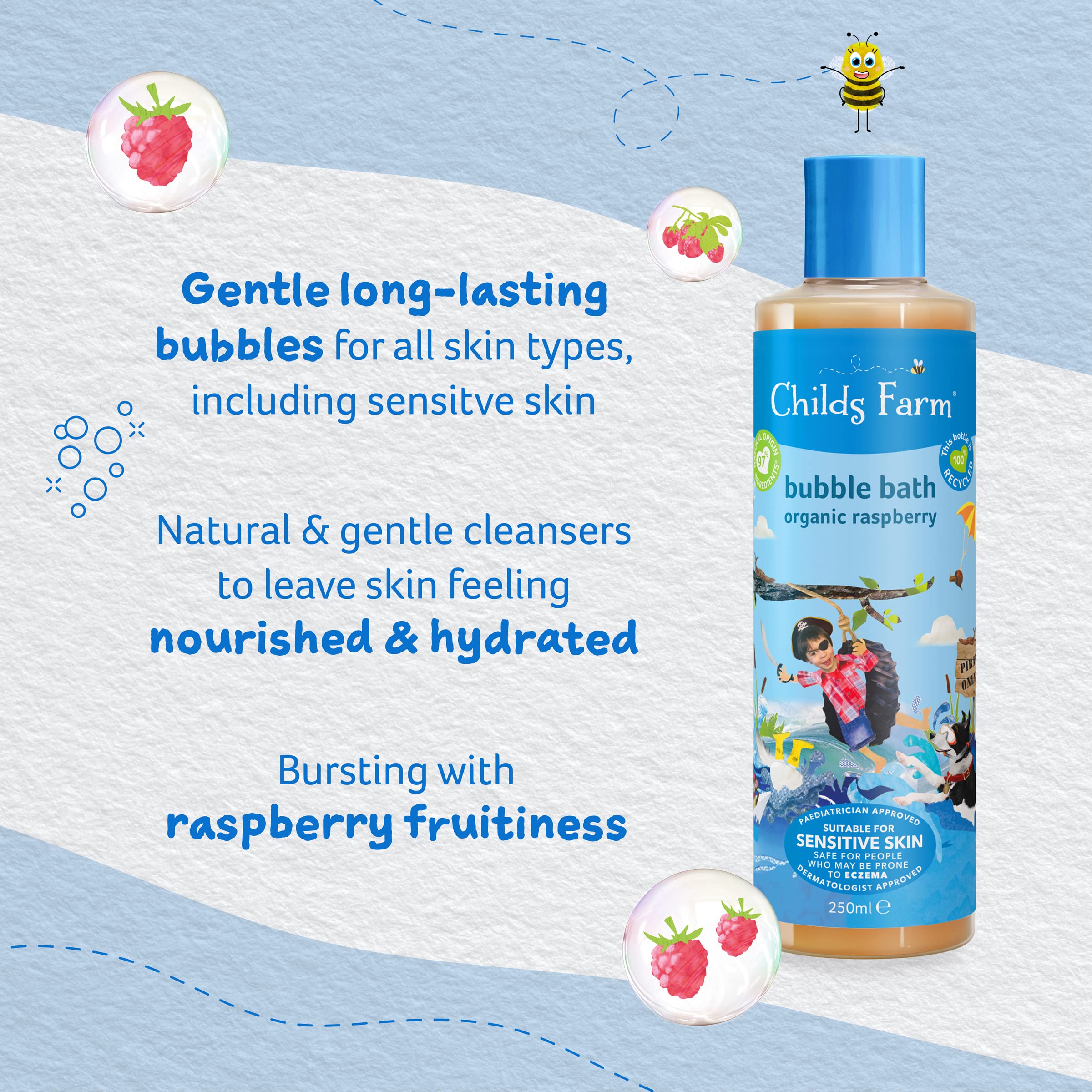 Childs Farm - Children'S Bubble Bath, Gently Cleanses, Sensitive Skin, Organic Raspberry, 250Ml