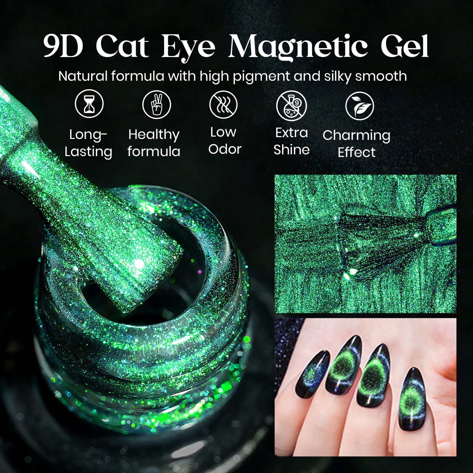Mizhse 9D Cat Eye Gel Nail Polish 10Ml, Holographic Galaxy Cateye Magnetic Nail Polish Gel, Magic Chameleon Manicure Set(Green&B