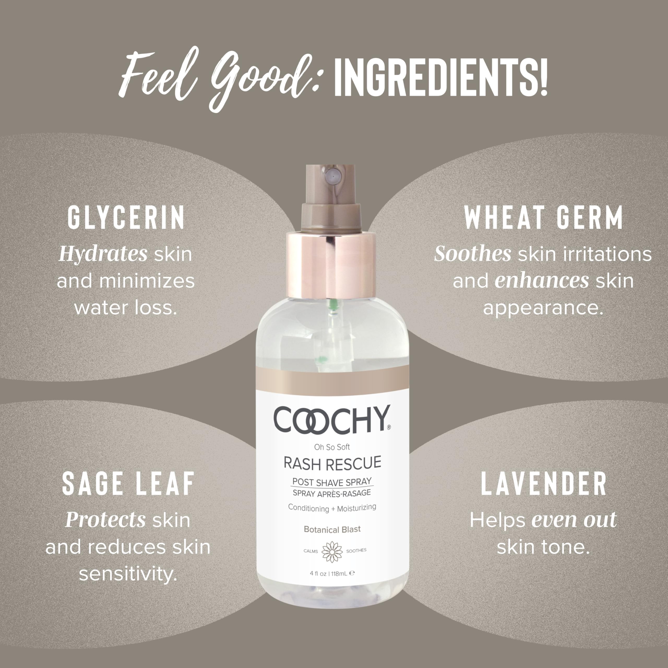 Coochy Rash Rescue Post Shave Spray - Natural Hydrating After Shave Skincare Moisturizer - Ingrown Hair Body Mist - Botanical Bl