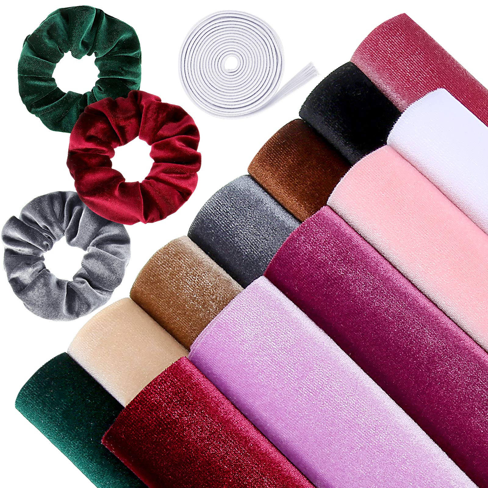 12 Pieces Velvet Fabric 12 Colors Velvet Hair Scrunchies Making Kit With 1 M Elastic Hair Bands Hair Tie Ropes For Women Girls D