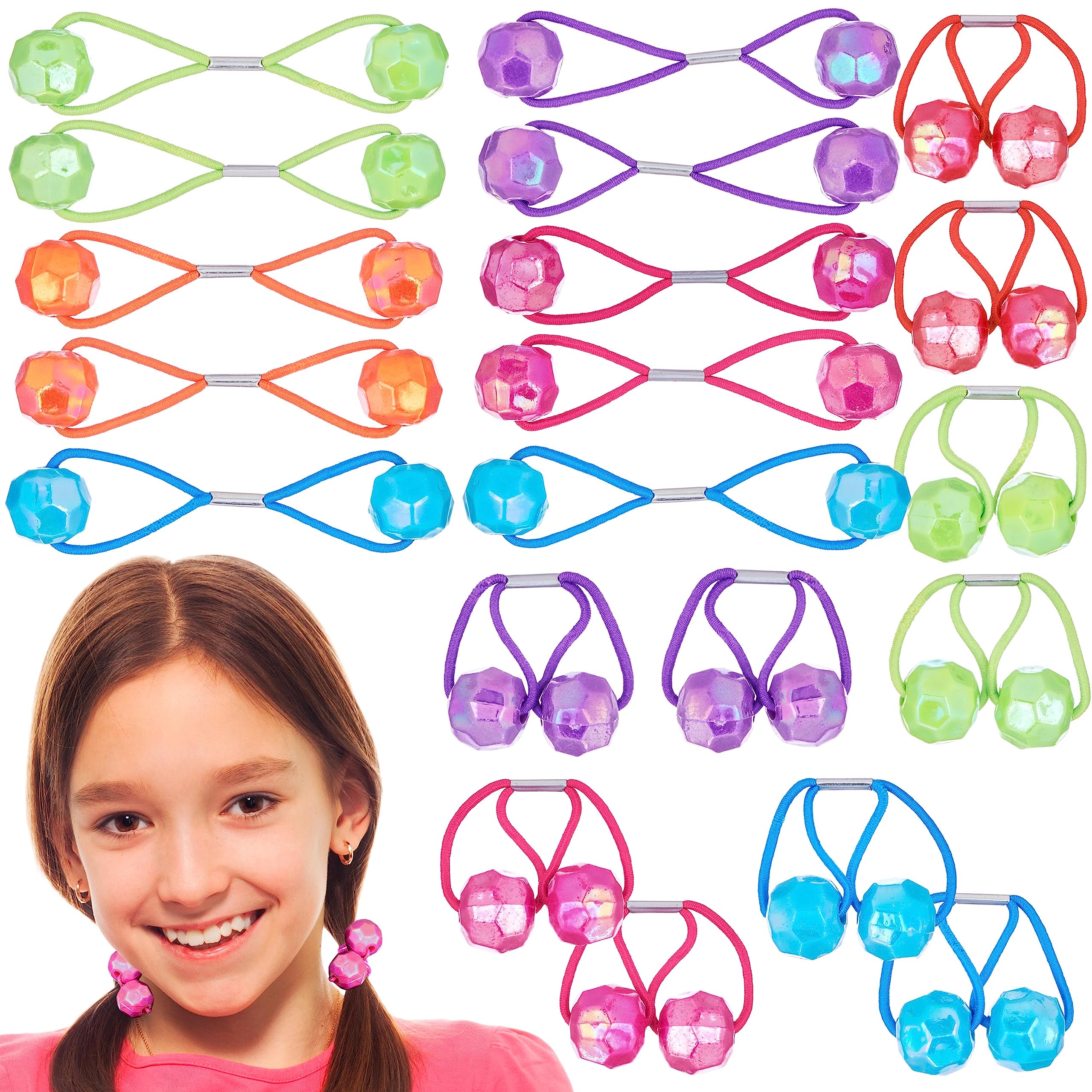 Expressions 20pc Ponytailers Ponytail Balls Hair Elastics, 18mm Round Opaque Multicolored Twin Hair Beads Bauble Hair Ties Ponyt