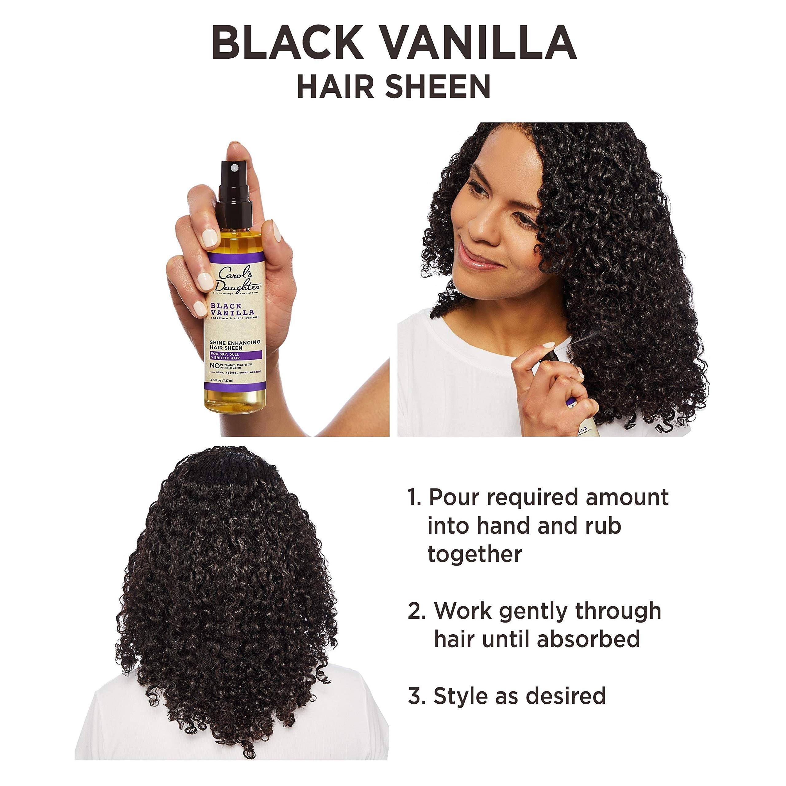 Carol's Daughter Black Vanilla Moisture & Shine Hair Sheen For Dry Hair Dull Hair, Moisture Shine Spray with Shea Butter, Parabe
