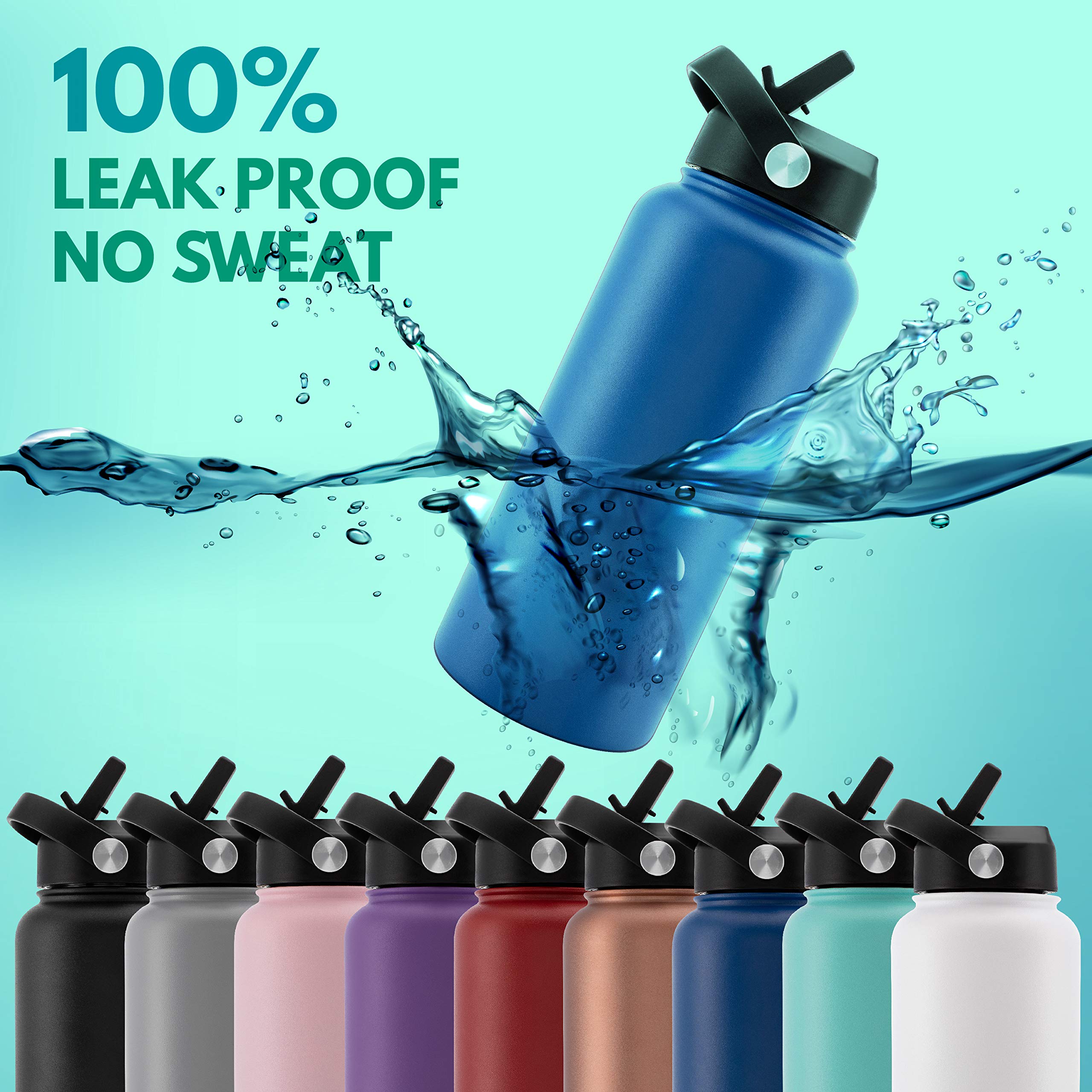 Amazing Items Personalized Water Bottle W Straw  Lid, 32 Oz - Teal  Custom Stainless Steel Sports Water Bottle W Name And Text -