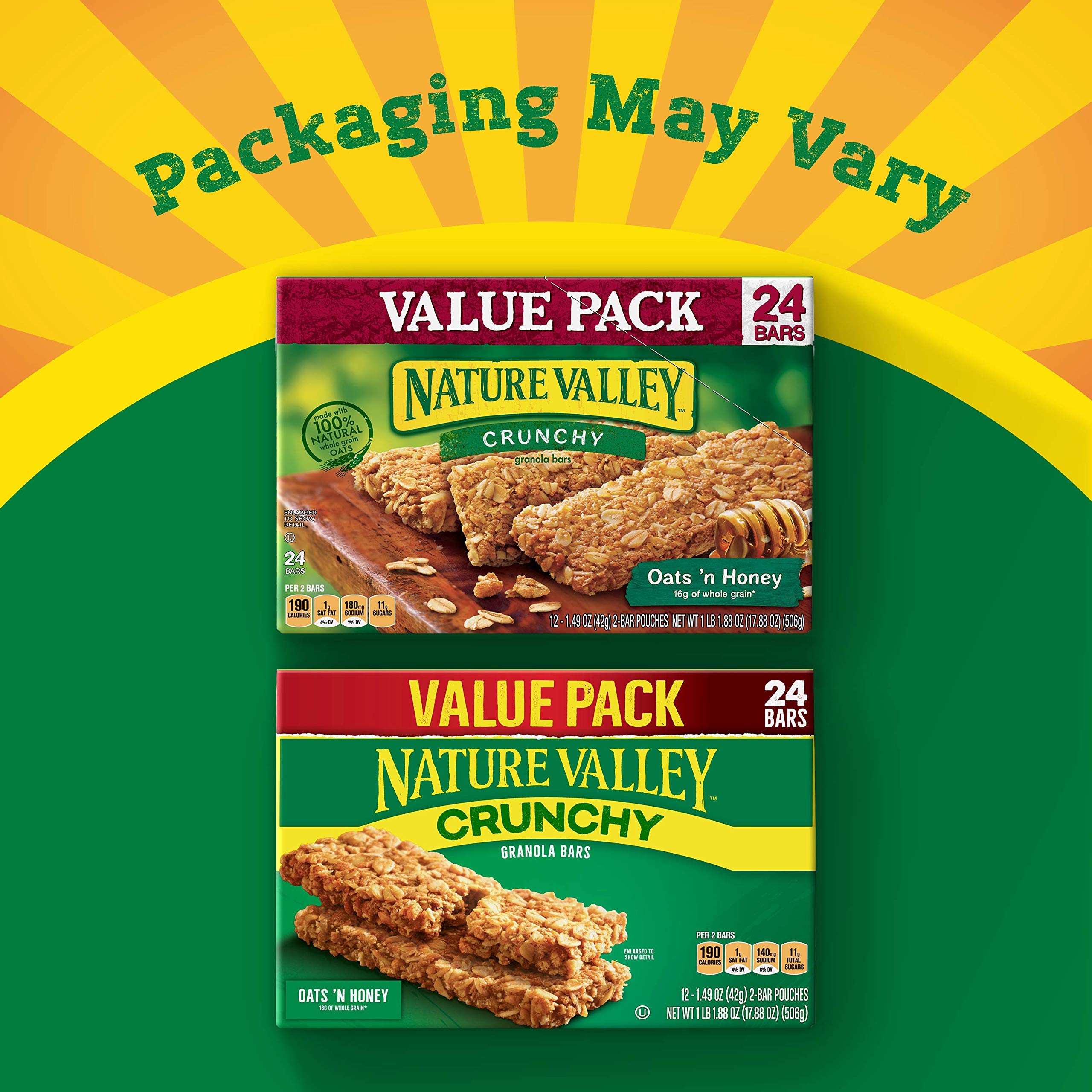 Nature Valley Crunchy Granola Bars, Oats 'n Honey, 24 Bars, 17.88 OZ (12 Pouches)