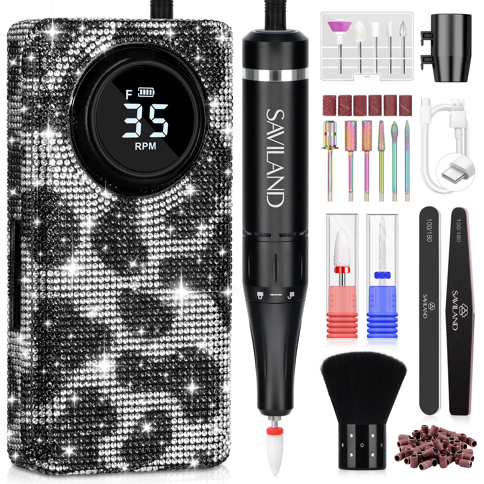 SAVILAND Acrylic Nail Drill Machine: 2024 Latest Collection Diamond Shiny Nail Drill Professional E-File Rechargeable Electric F