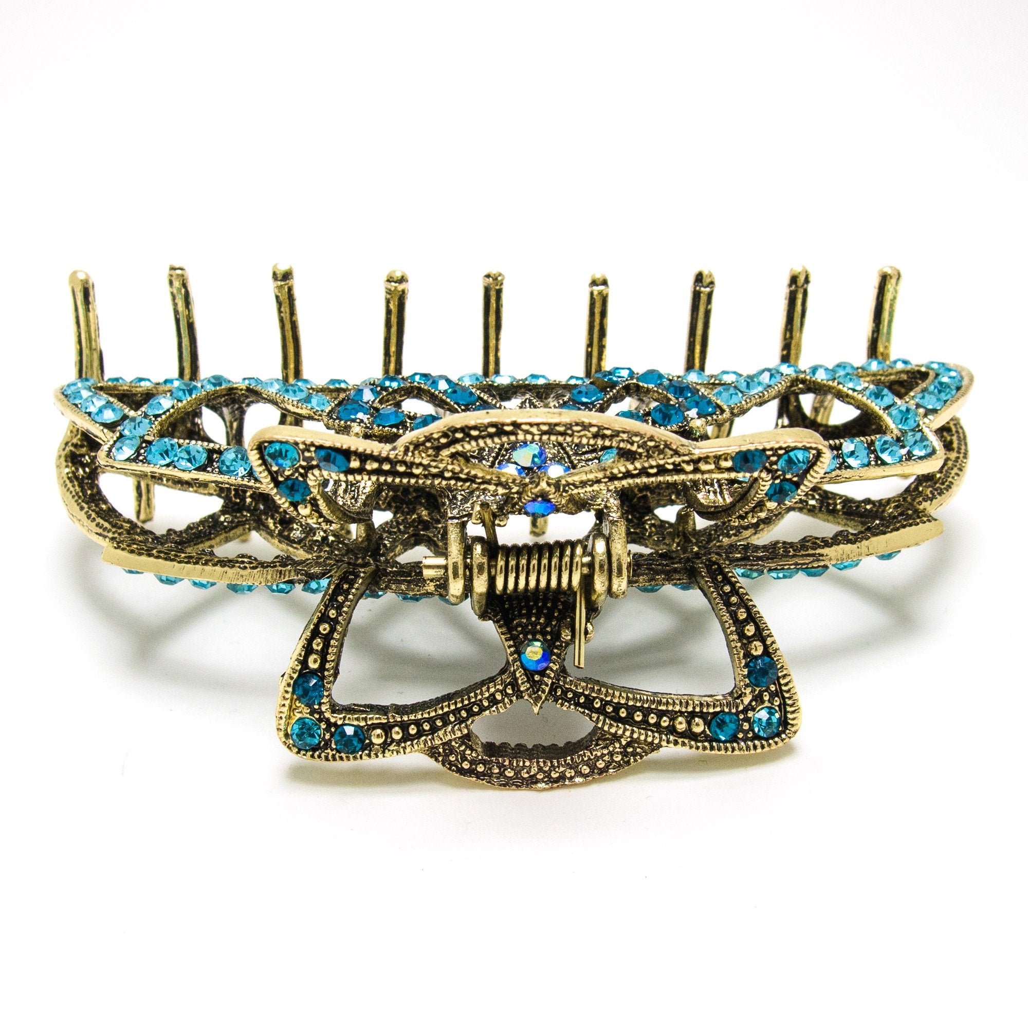 beautyxyz Rhinestone Metal Claw Hair Clip for Womens, blue, X-Large