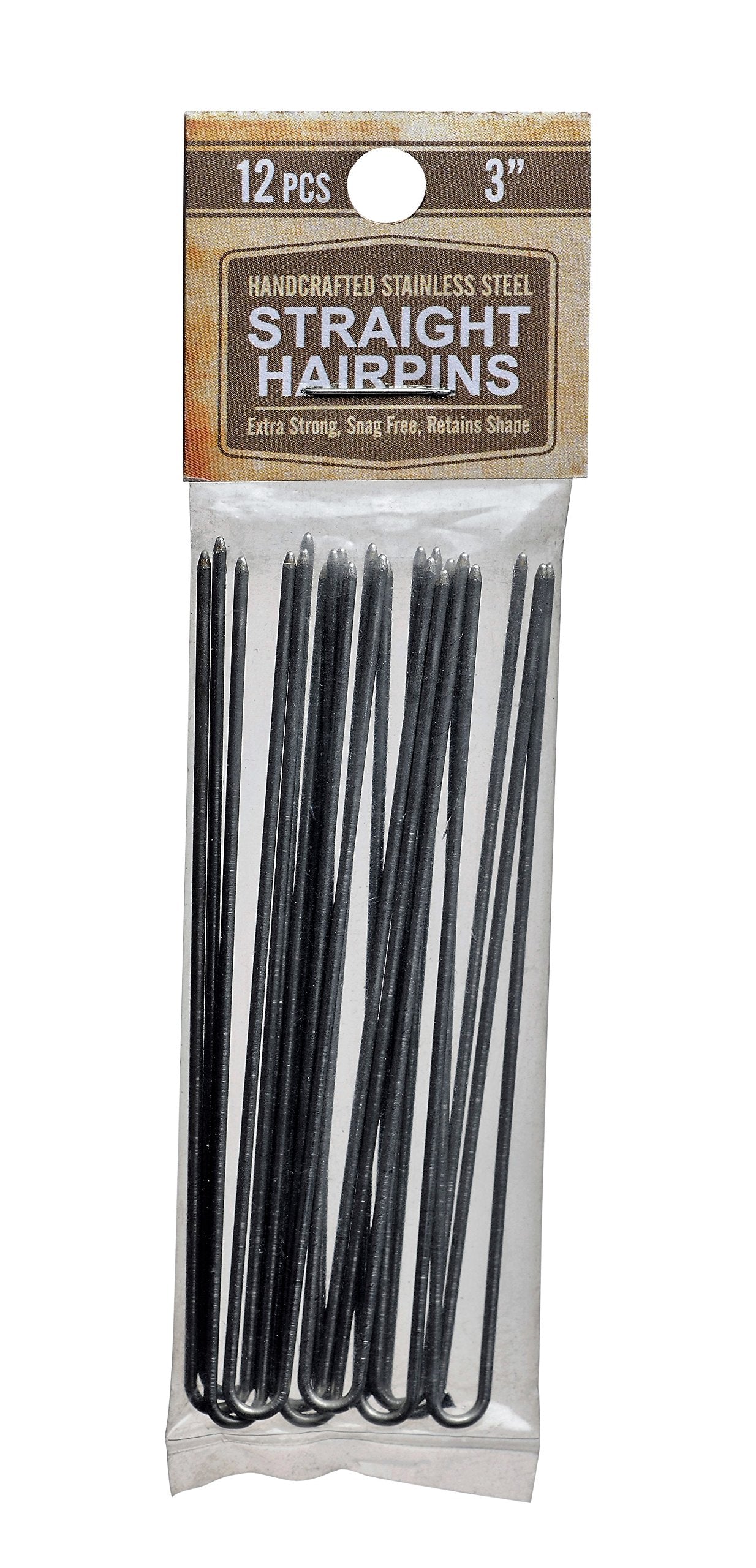 Hair pins 3 Inch Straight Pack of 12 Stainless Steel SILVER Heavy Duty Snagless Handmade use Hairpins instead of Bobby Pins for 