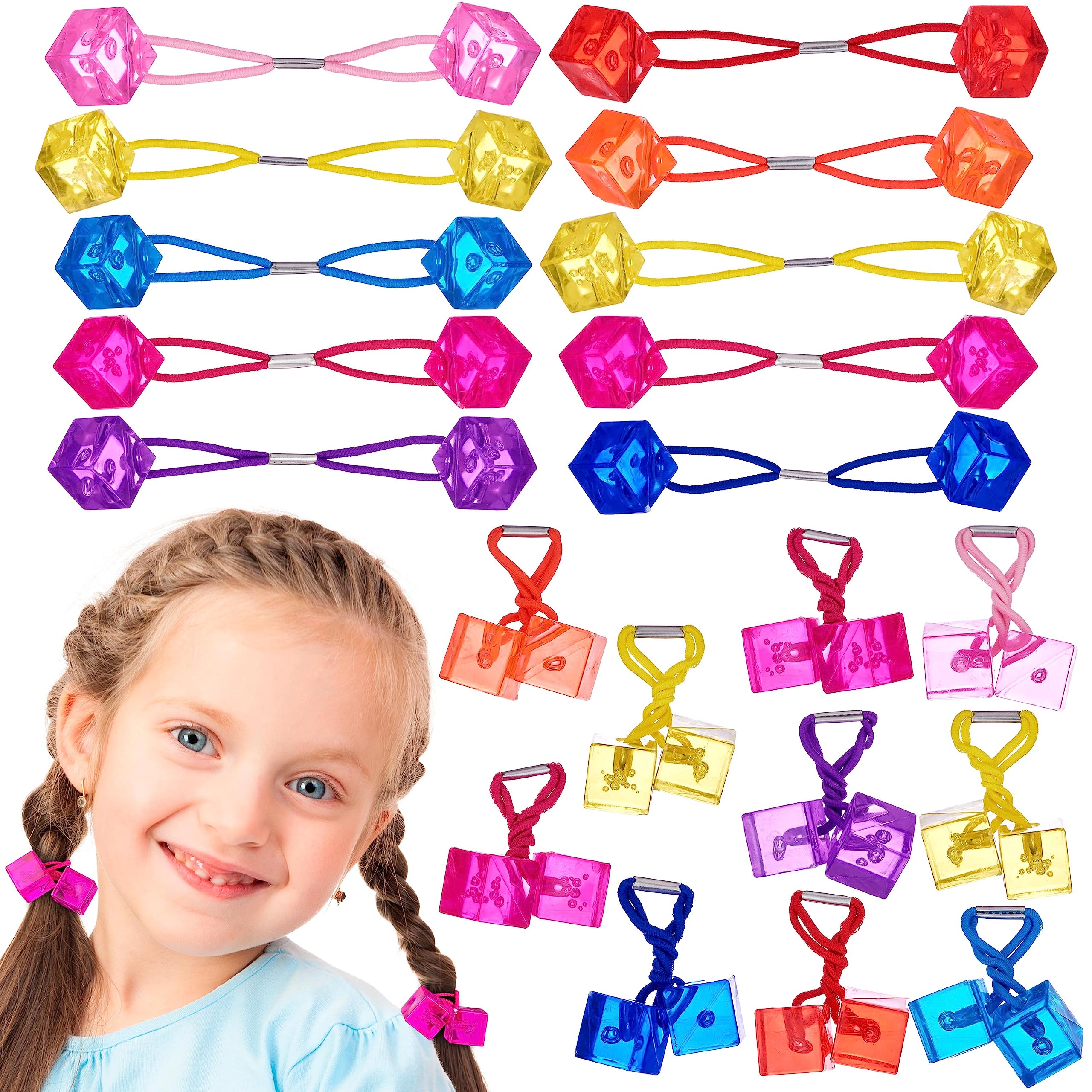 Expressions 20pc Cube Ponytailers Assorted Ponytail Cubes Twin Bead Hair Elastics, Bright Multicolored Twin Hair Beads Bauble Ha