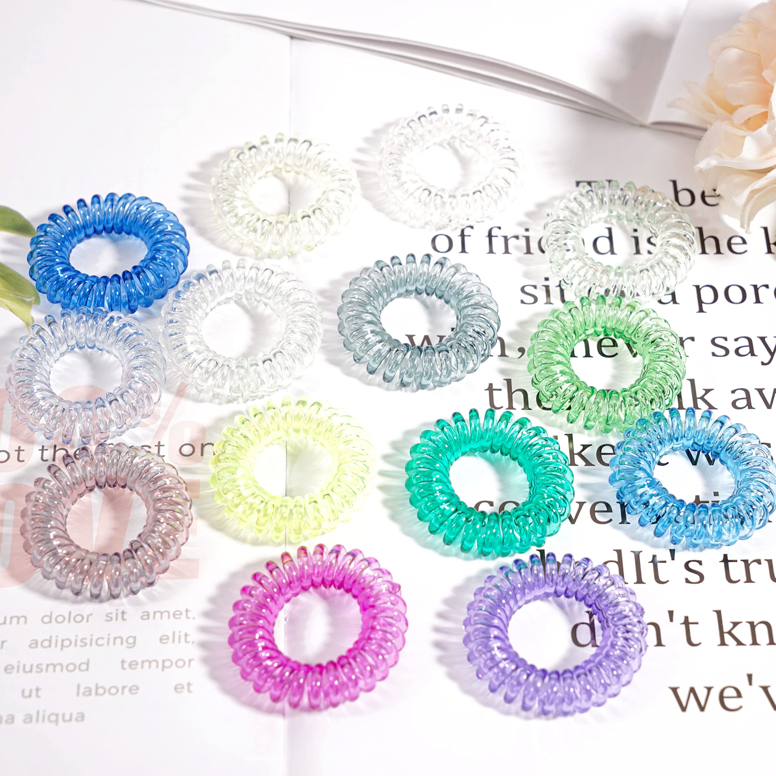 JOYOYO 40 Pack Small Spiral Hair Ties, No Crease Elastic Coils, Transparent Hair Bands Phone Cord Hair Ties and Bracelets for Wo