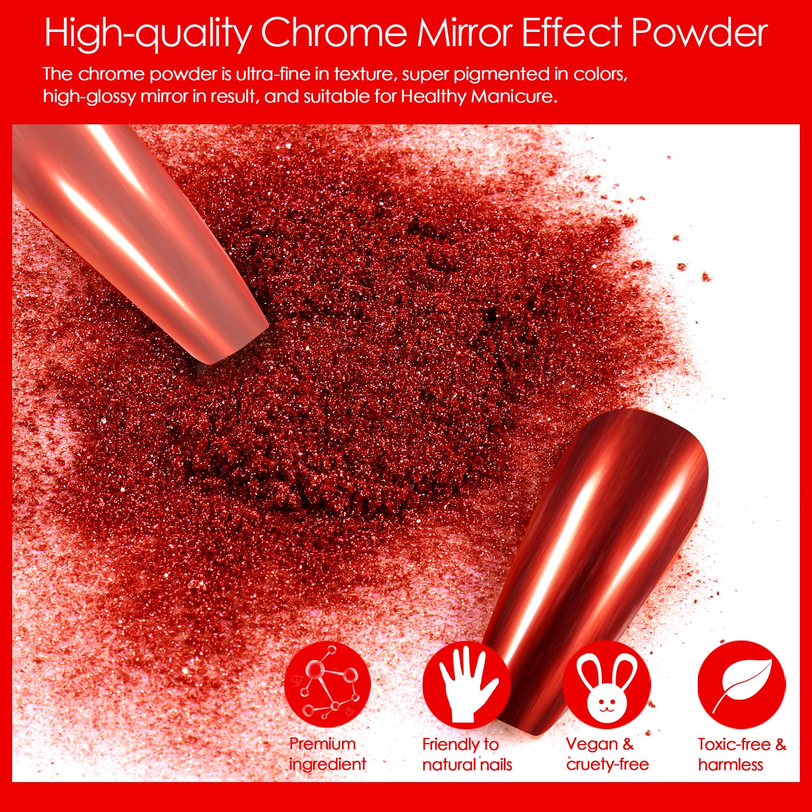 Allstarry Red Chrome Nail Powder Metallic Mirror Effect Dust Glitter Glazed Manicure Decoration Reflective Pigment For Gel Polis