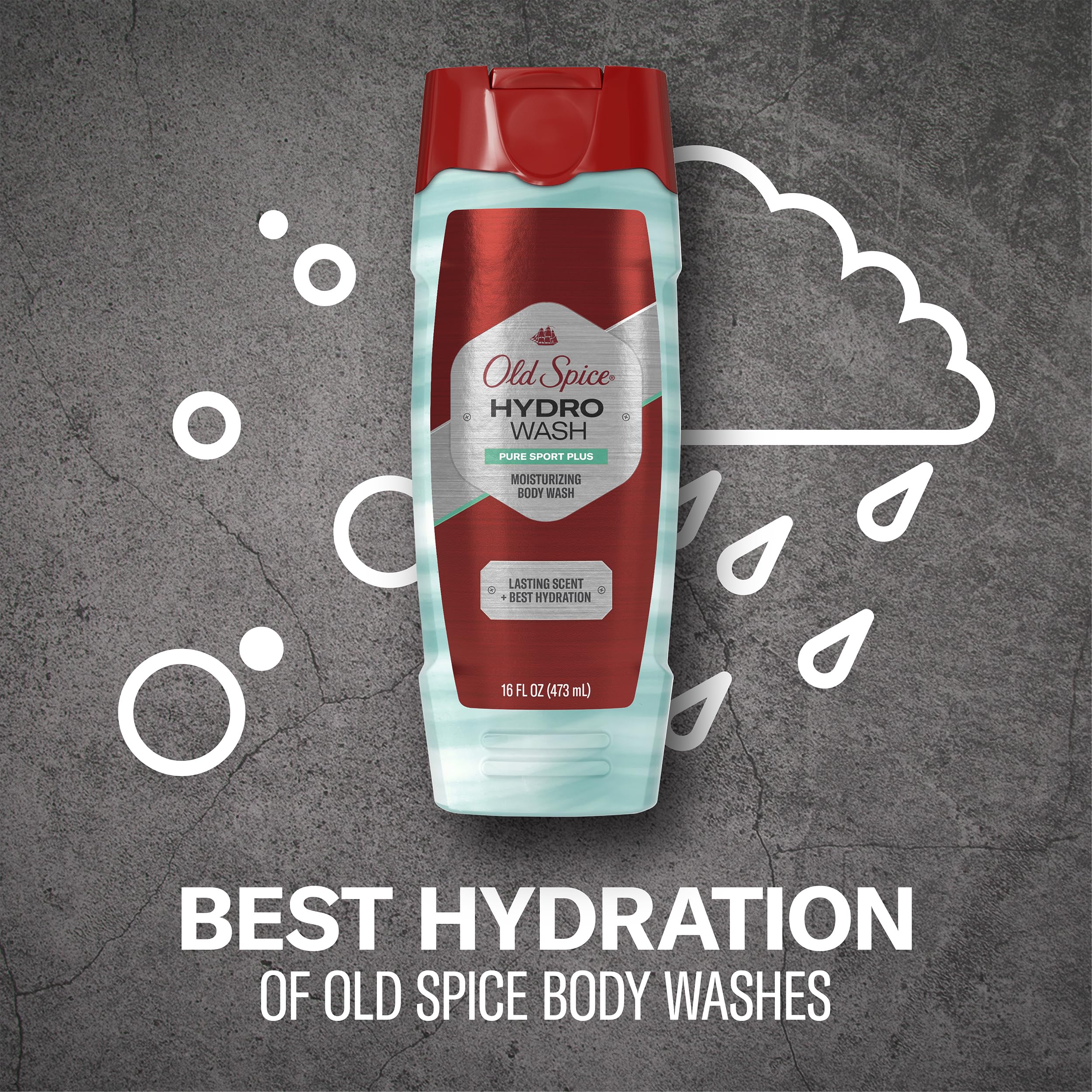 Old Spice Hydro Wash Body Wash Hardest Working Collection Pure Sport Plus 16 Oz, 0.9 Pound
