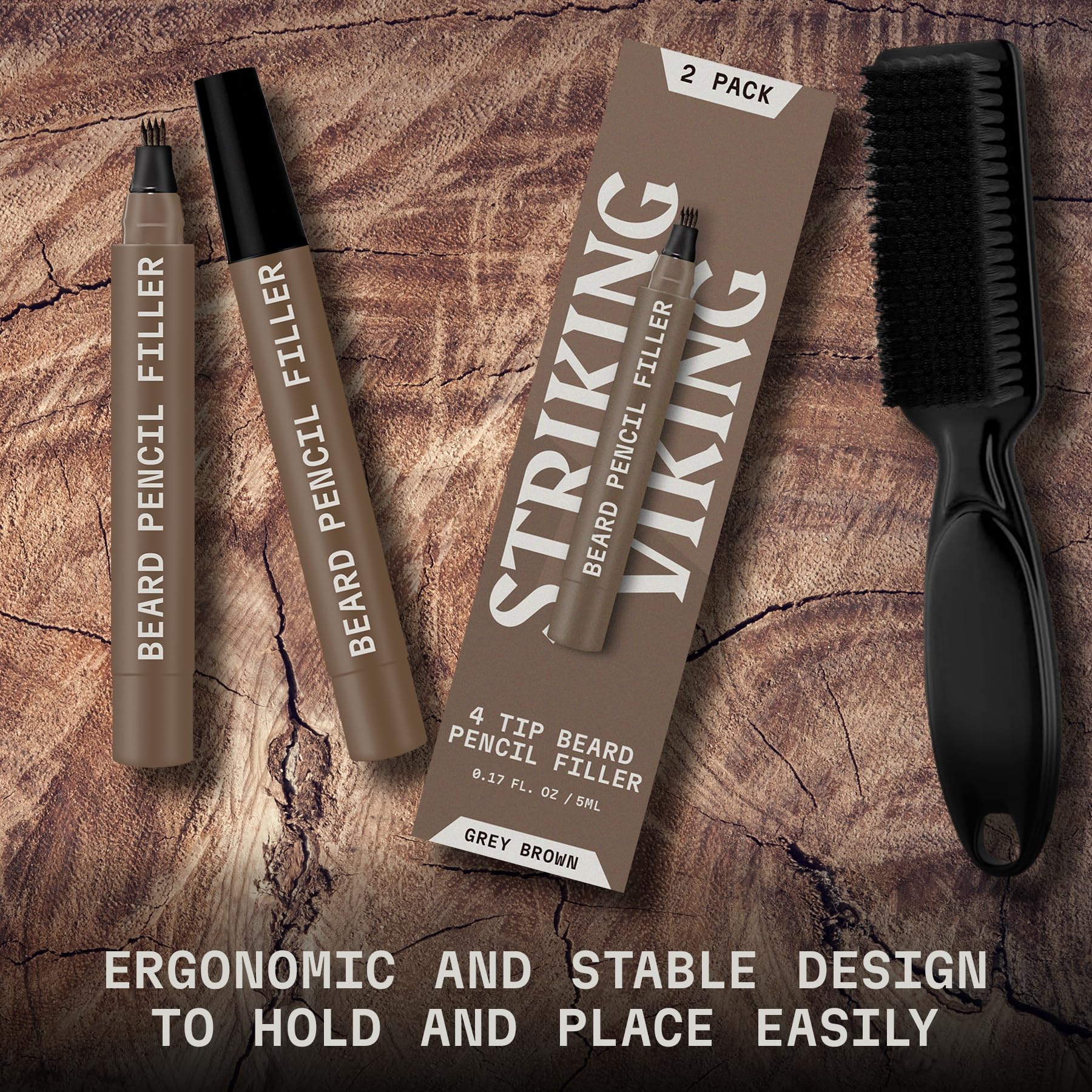 Striking Viking 2 Pack Beard Pencil Filler For Men, Grey Brown (Grey) - Contour, Fill, & Define Your Beard With 3Rd Generation L