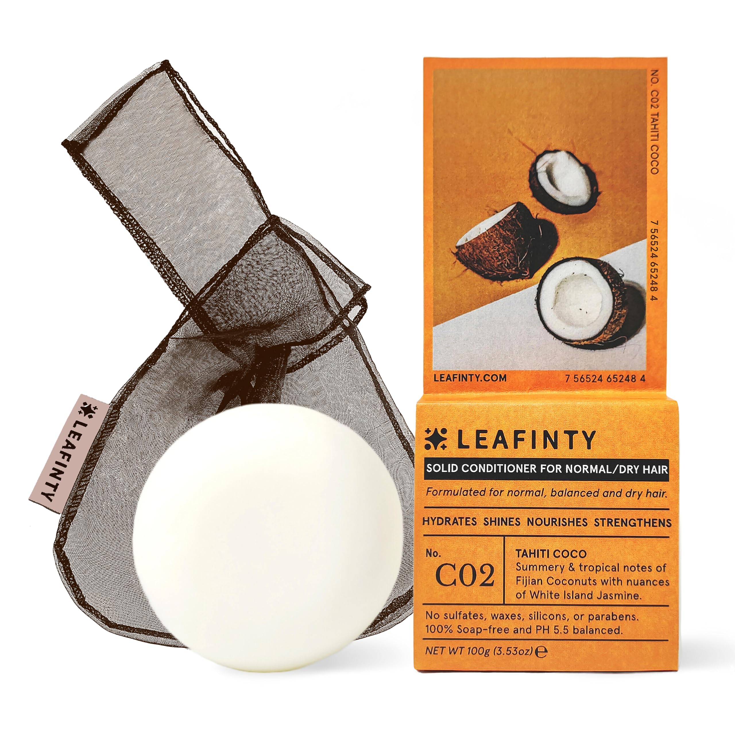 Leafinty Solid Conditioner Bar for Normal & Dry Hair Hydrates Shines Nourishes - Sulfate Free, Natural, Sustainable, Zero Waste,