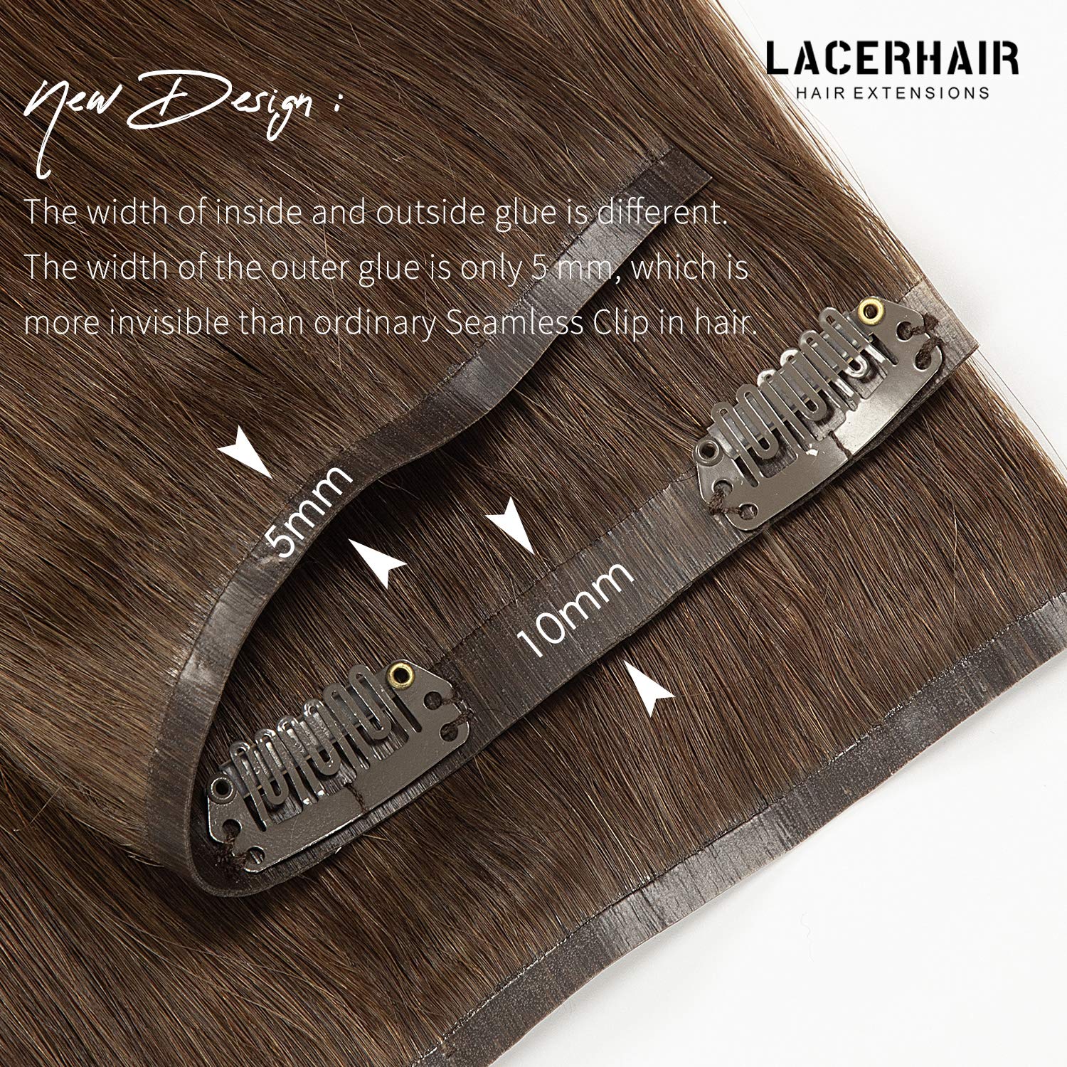Lacer Hair New Version Glam Seamless Clip in Hair Extensions Virgin Human Hair Ultra Thin Invisible PU Weft Natural Hair Extensi