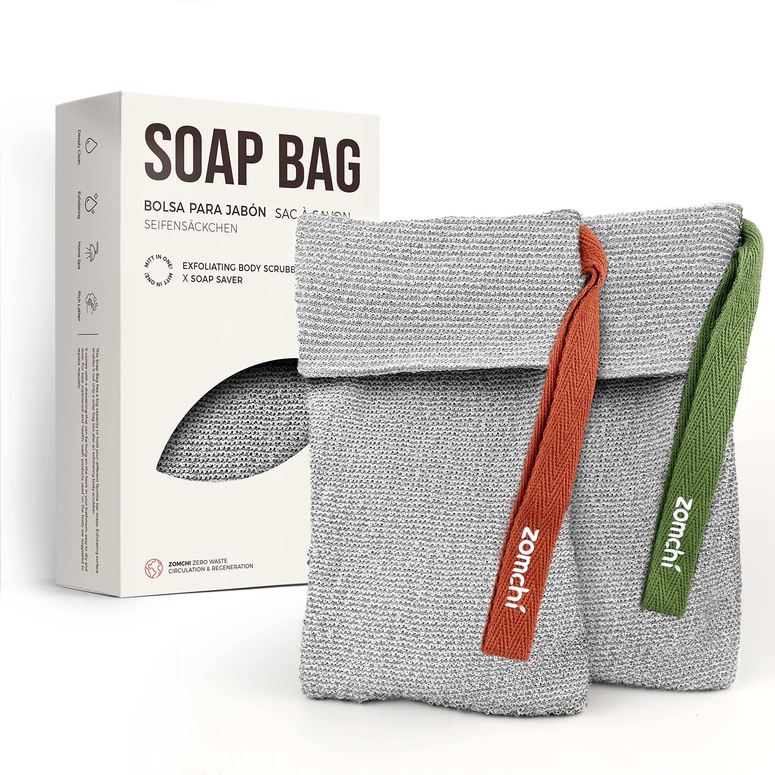 Zomchi 2 Pieces Of Soap Bags With Gentle Roughness, Soap Savers For Bar Soap, Body Scrubbers For Use In Shower, Soap Exfoliating