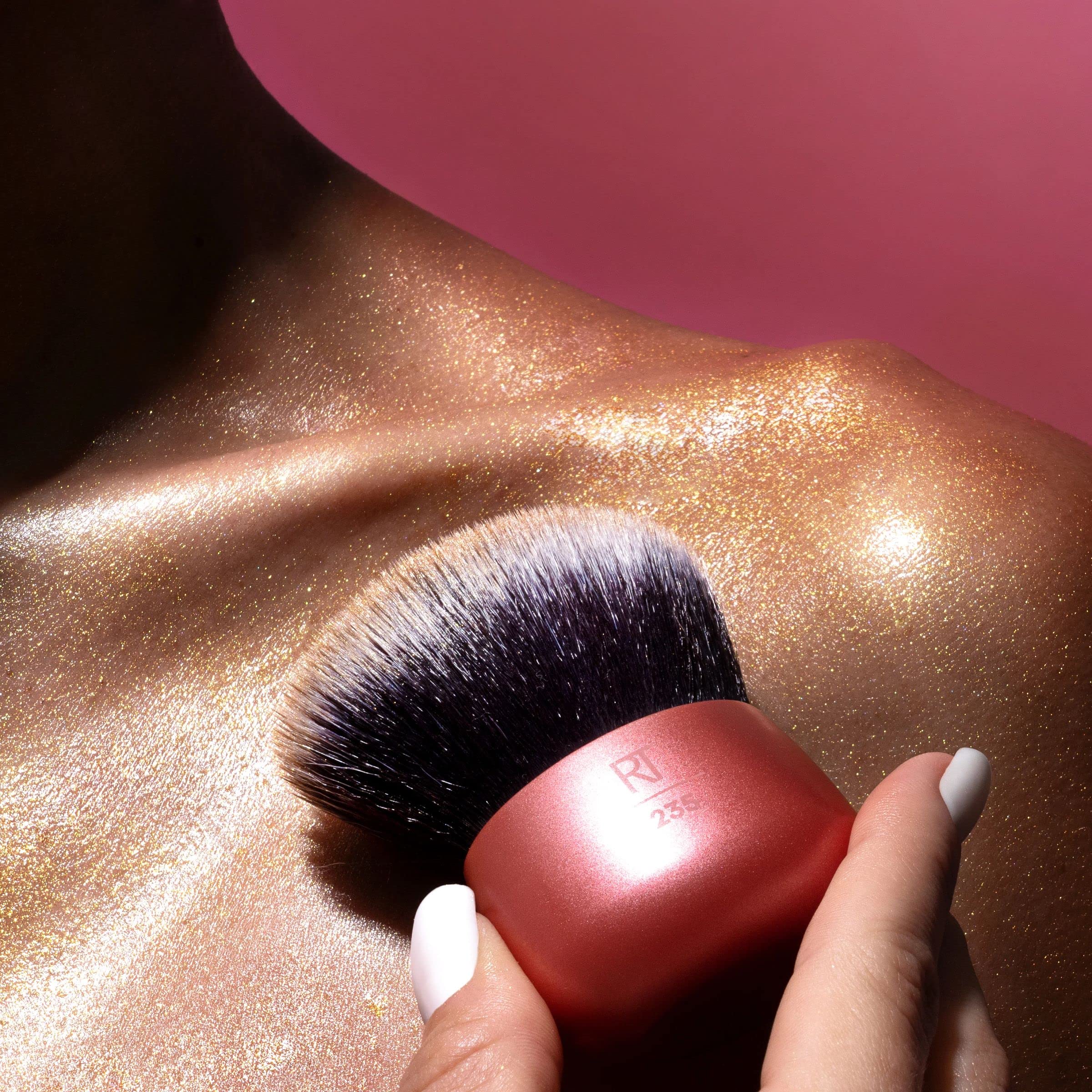 Real Techniques Angled Kabuki Brush, For Body Bronzer Or Foundation Application, Handless Makeup Blender, Dense, Synthetic Brist
