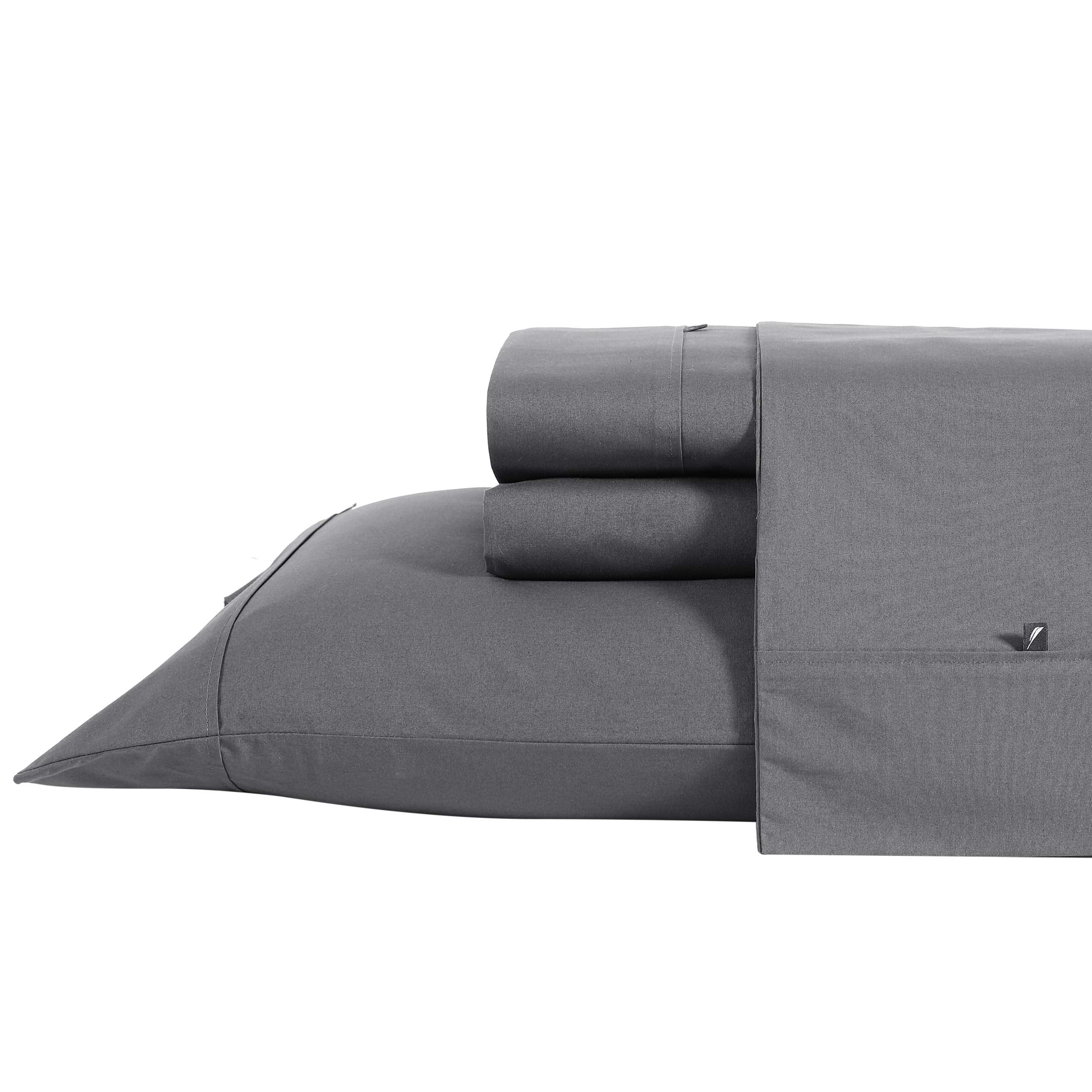 Nautica - King Sheet Set, cotton Percale Bedding Set, crisp  cool, Lightweight  Breathable (Whale grey, King)