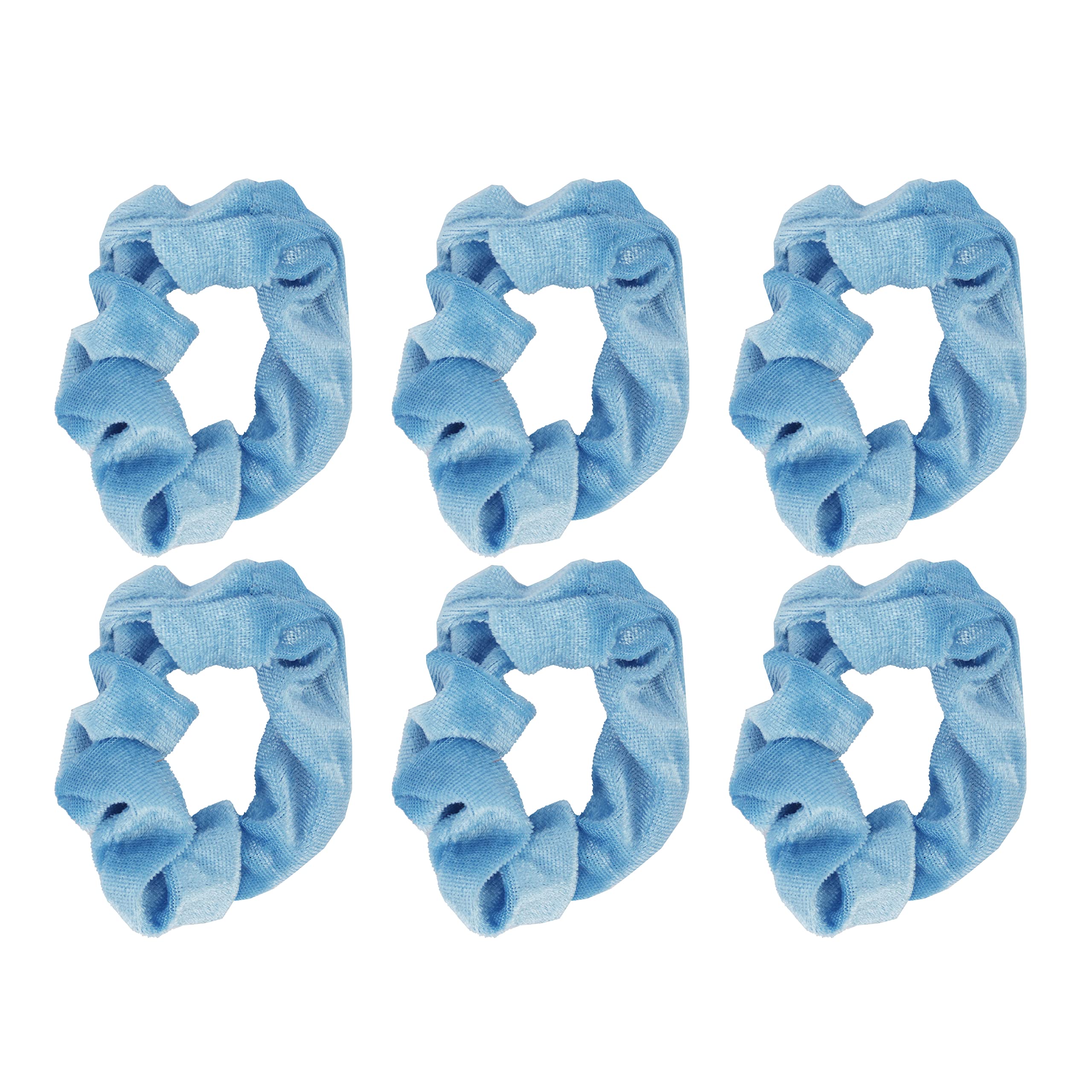 Velvet Solid Scrunchies - Set of 6- Light Blue