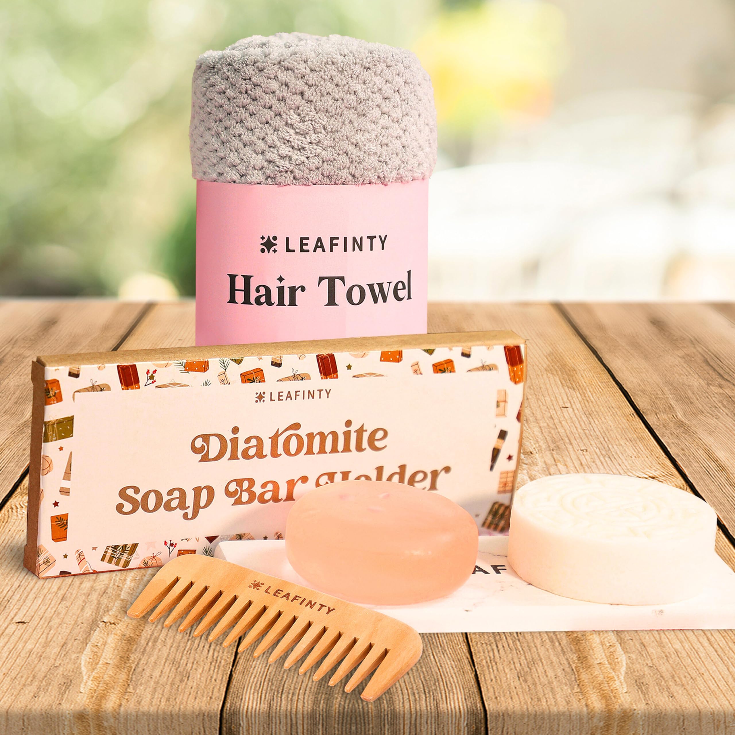 Bath Set For Women Christmas Beauty Spa Relaxation Kit: Includes Rice Shampoo Bar, Body Wash Bar, Soap Bar Holder, Wide-Tooth Ha