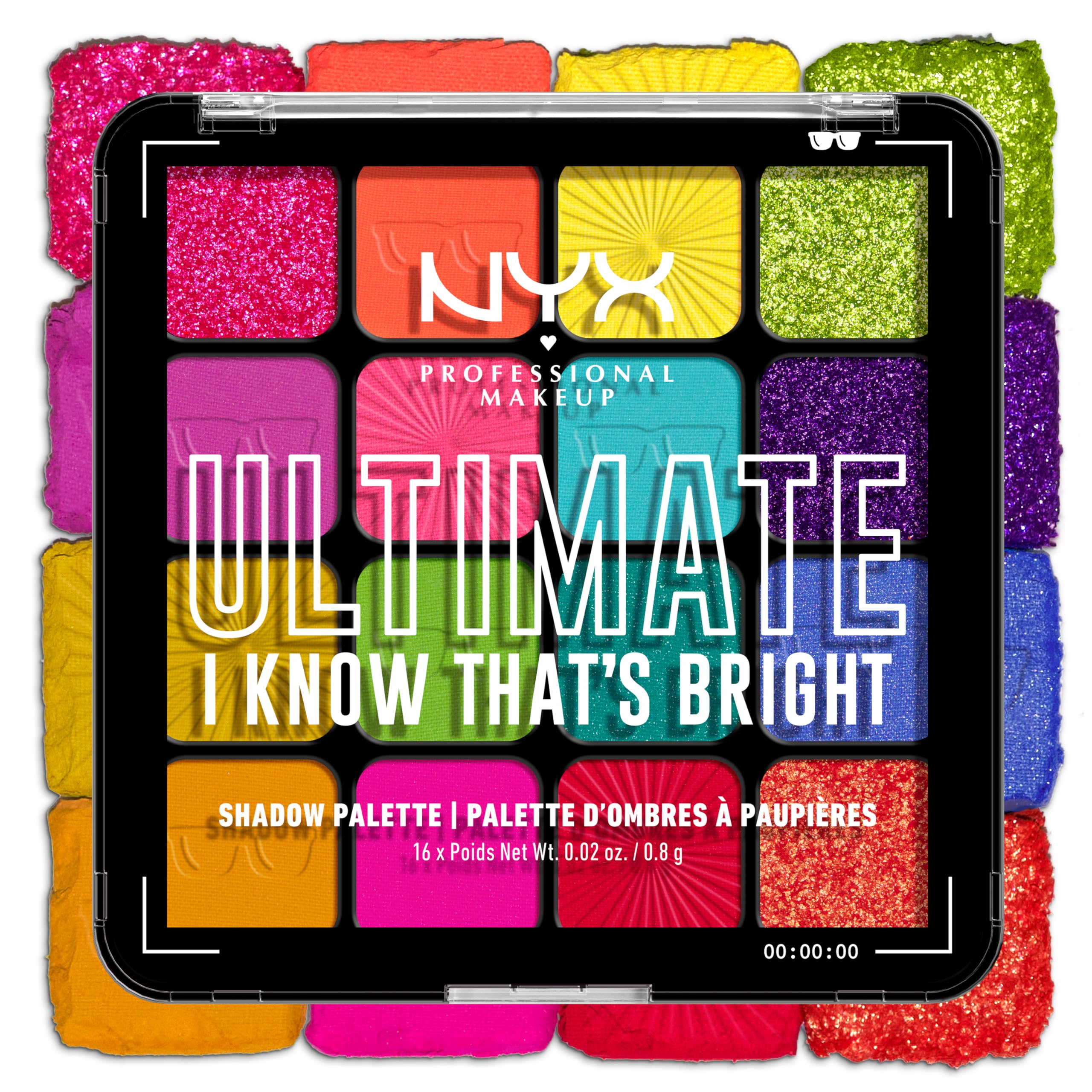 NYX PROFESSIONAL MAKEUP Ultimate Shadow Palette - Brights, 1 Count, Model USP04