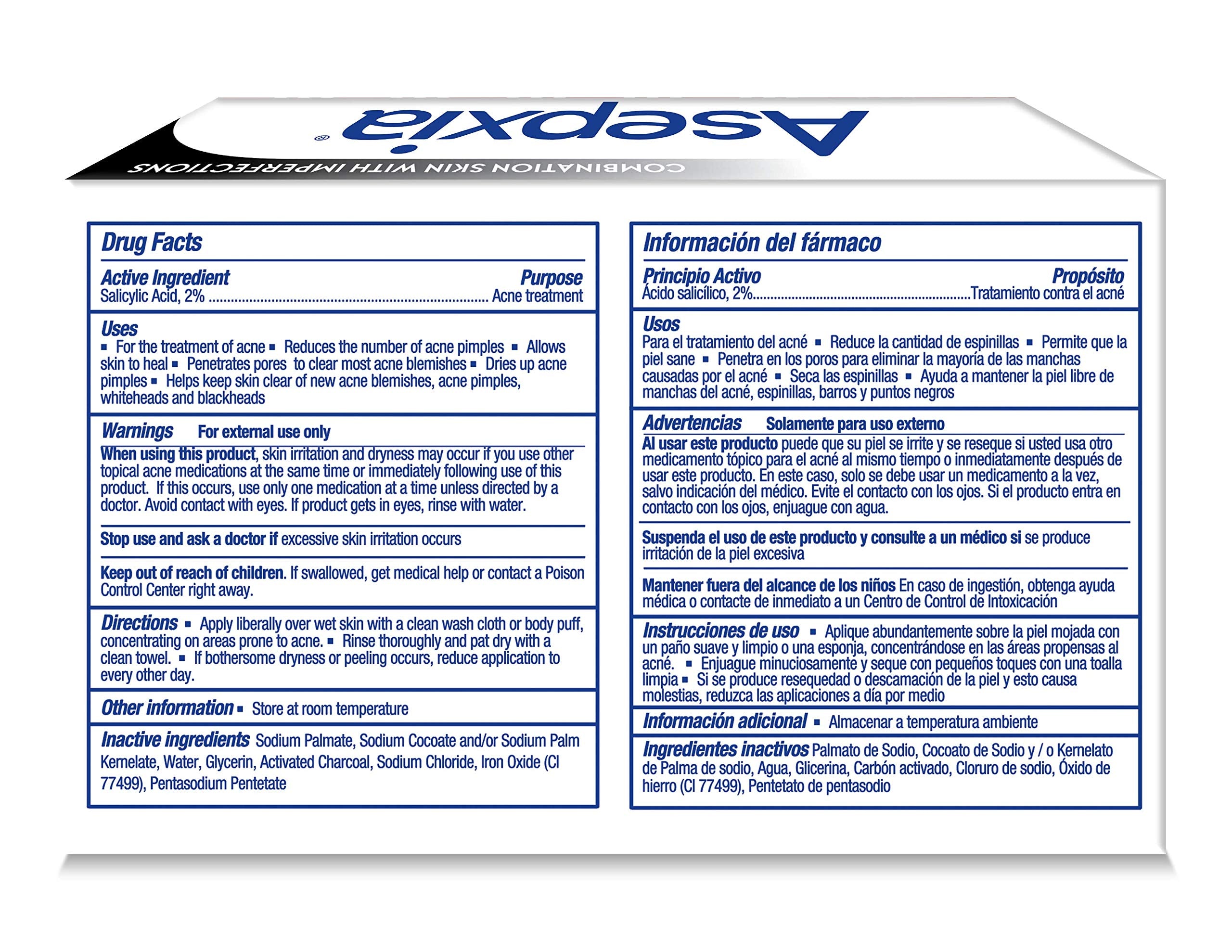 Asepxia With Activated Charcoal Purifying Effect Acne Treatment Bar Soap With Salicylic Acid, 4 Ounce (Pack Of 2)