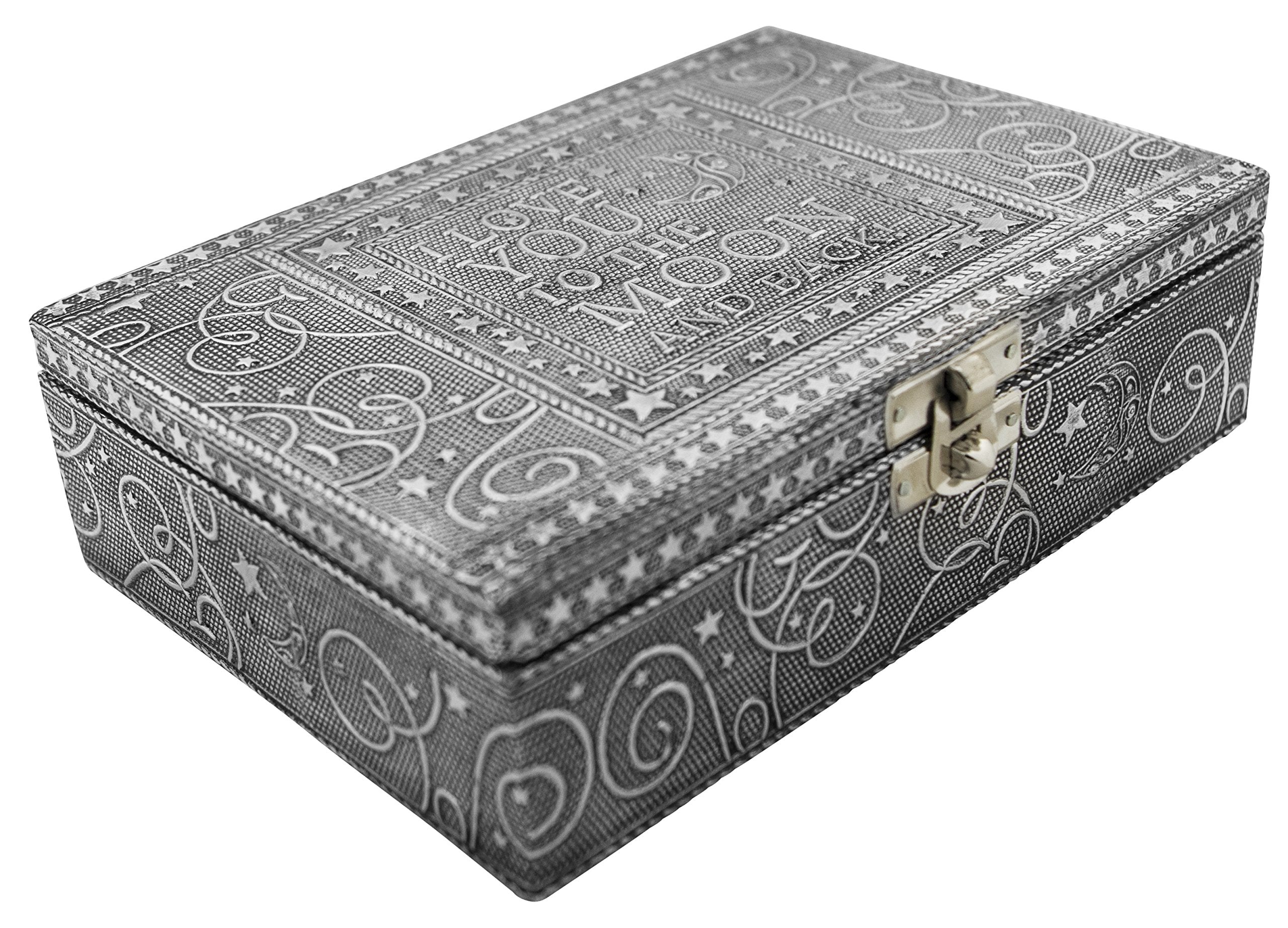 VGI Elegant Jewelry Box with Hammered Metal Cladding and Soft Fabric Interior (Love You to The Moon, Silver Finish)