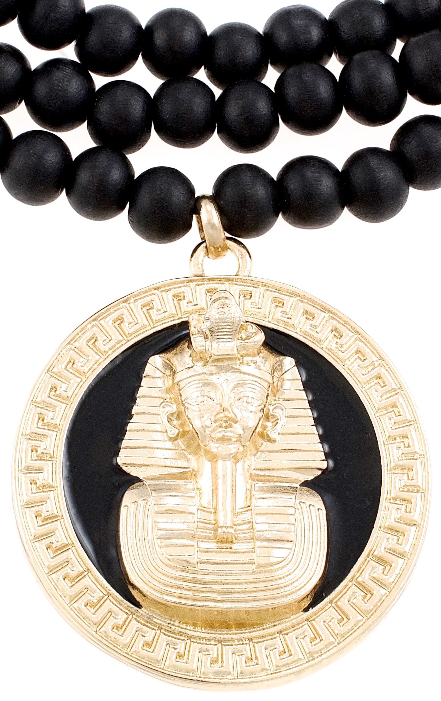 GWOOD Pharaoh Metal Pendant Necklace 36 Inch Wood Beaded Chain Medium Size