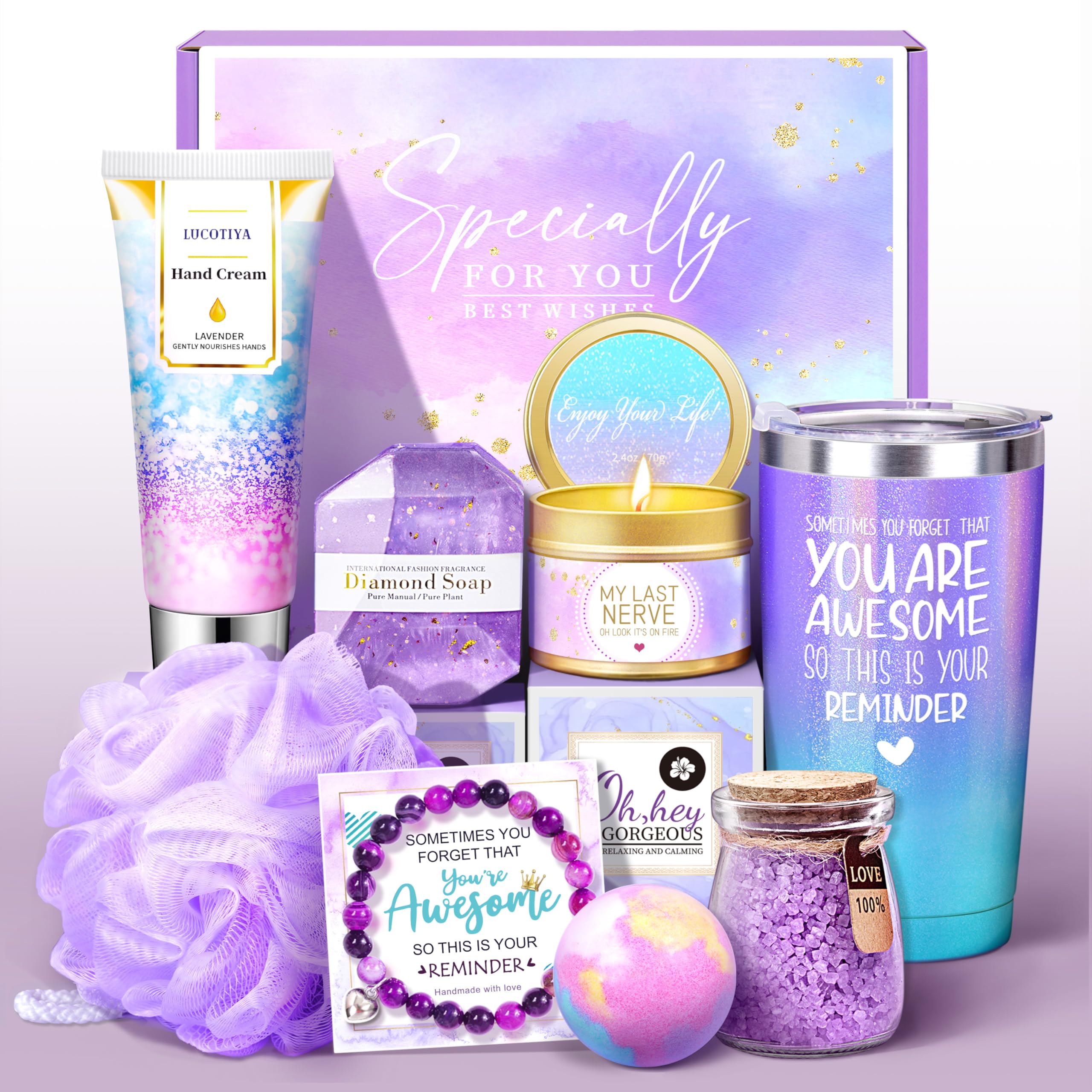 Gifts for Women, Birthday Gifts for Women, Sister, Wife, Teacher, 9pcs Lavender Care Package Gifts Set, Get Well Soon Gifts for 