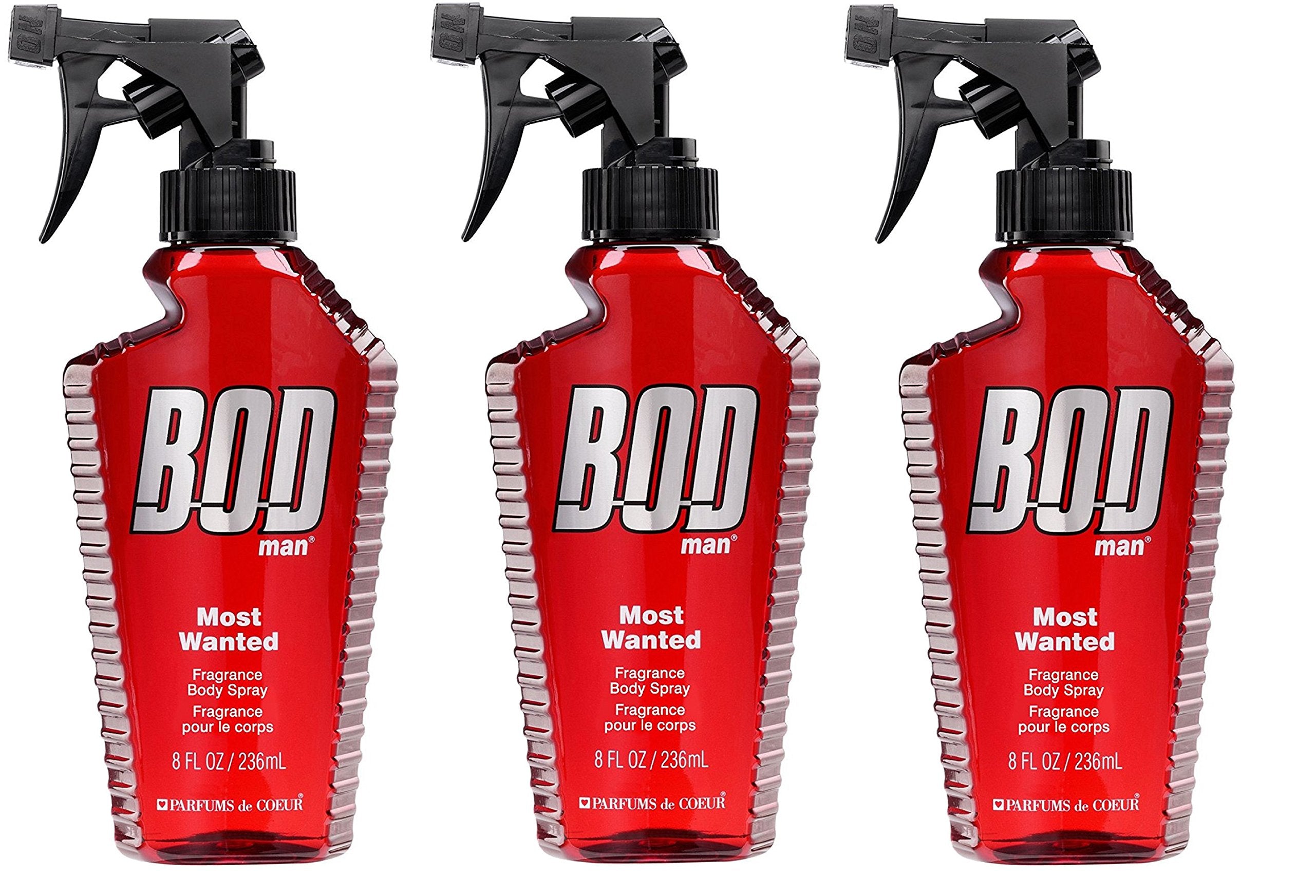 BOD Man Most Wanted, Fragrance Body Spray, 8 Fluid Ounce. Pack of 3.