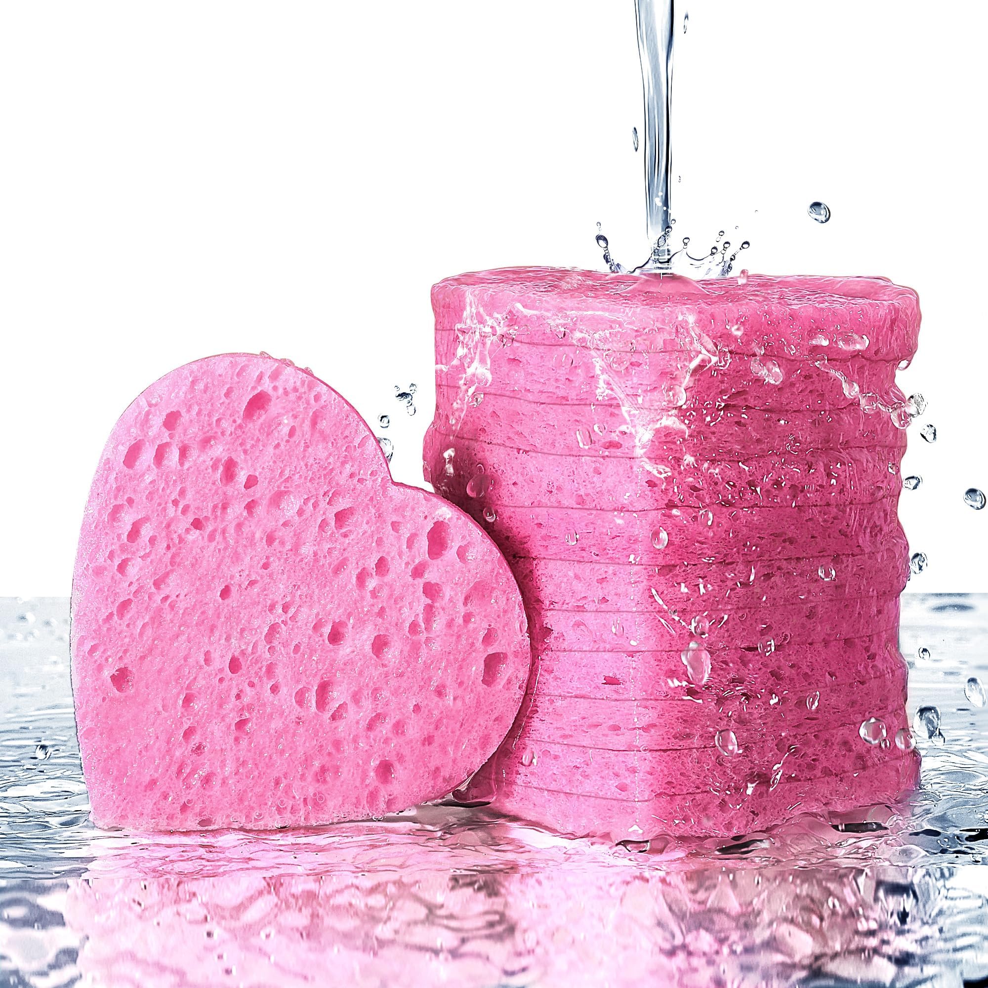 GAINWELL 50-Count Heart Shape Compressed Facial Sponges for Daily Facial Cleansing and Exfoliating, 100% Natural Cosmetic Spa Sp