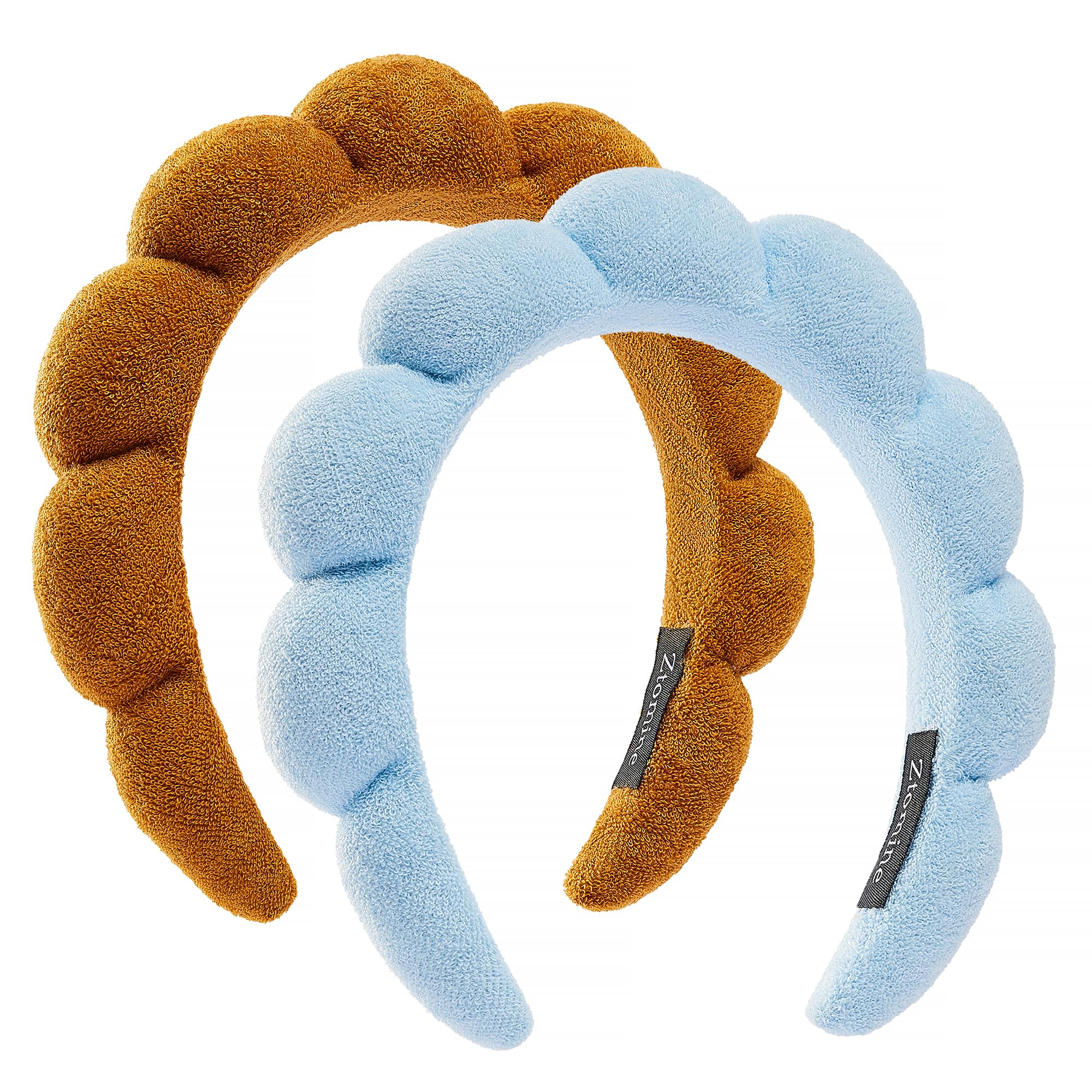 Ztomine Spa Terry Cloth Facial Headbands, Set of 2 Skincare Combo Pack - Puffy Makeup Headbands for Face Washing and Masks (Blue