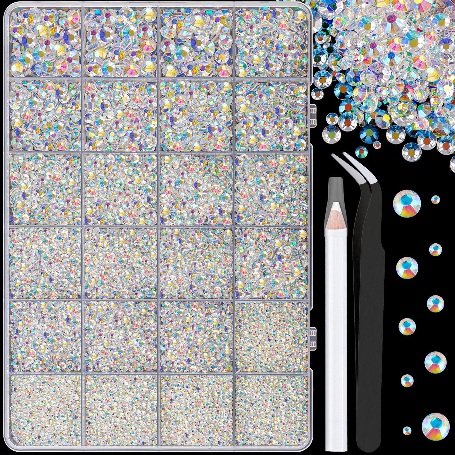 25000Pcs Resin Jelly Rhinestones for Crafting, Transparent AB 2-6mm Mixed Sizes Non Hotfix Flatback Gems, Bedazzling Crystal for