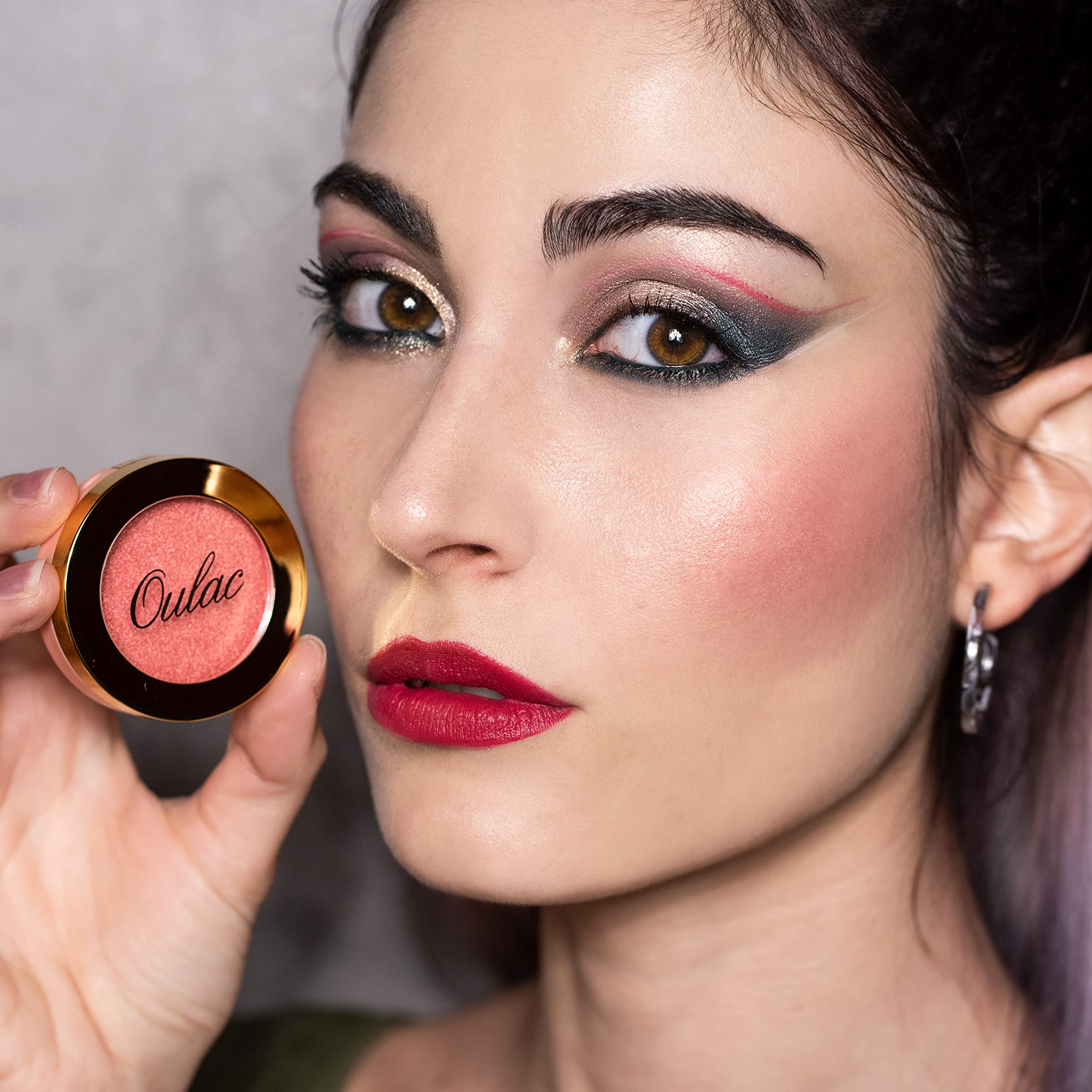 Oulac Luminous Blush Makeup Glow Coral Gold|Powdery Blush Highlighter Cheek| Pigmented&Blendable | Shape & Highlight Face| Vegan
