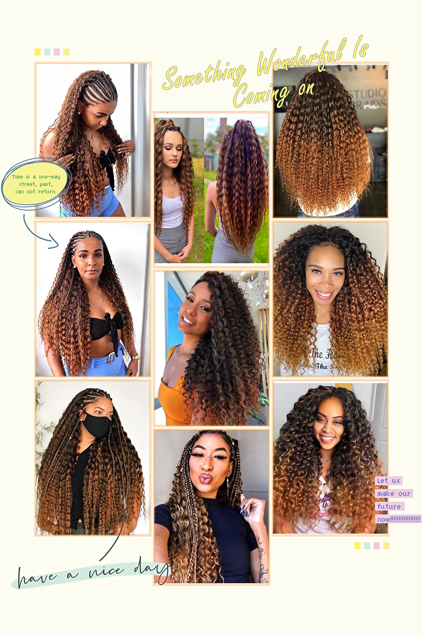 22in Ocean Wave Crochet hair 6Packs Brown Curly Braiding Crochet Hair Soft Synthetic Deep Wave Crochet Hair Extensions for Women