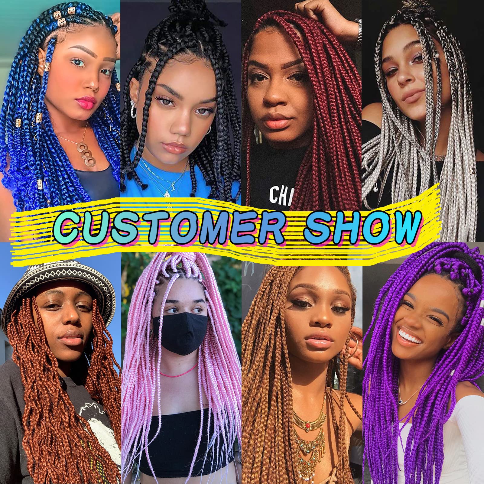 Blue Braiding Hair Pre Stretched 20 Inch 8 Packs Braiding Hair Extensions For Crochet Box Braids Twists Locs Hair Itch Free Soft