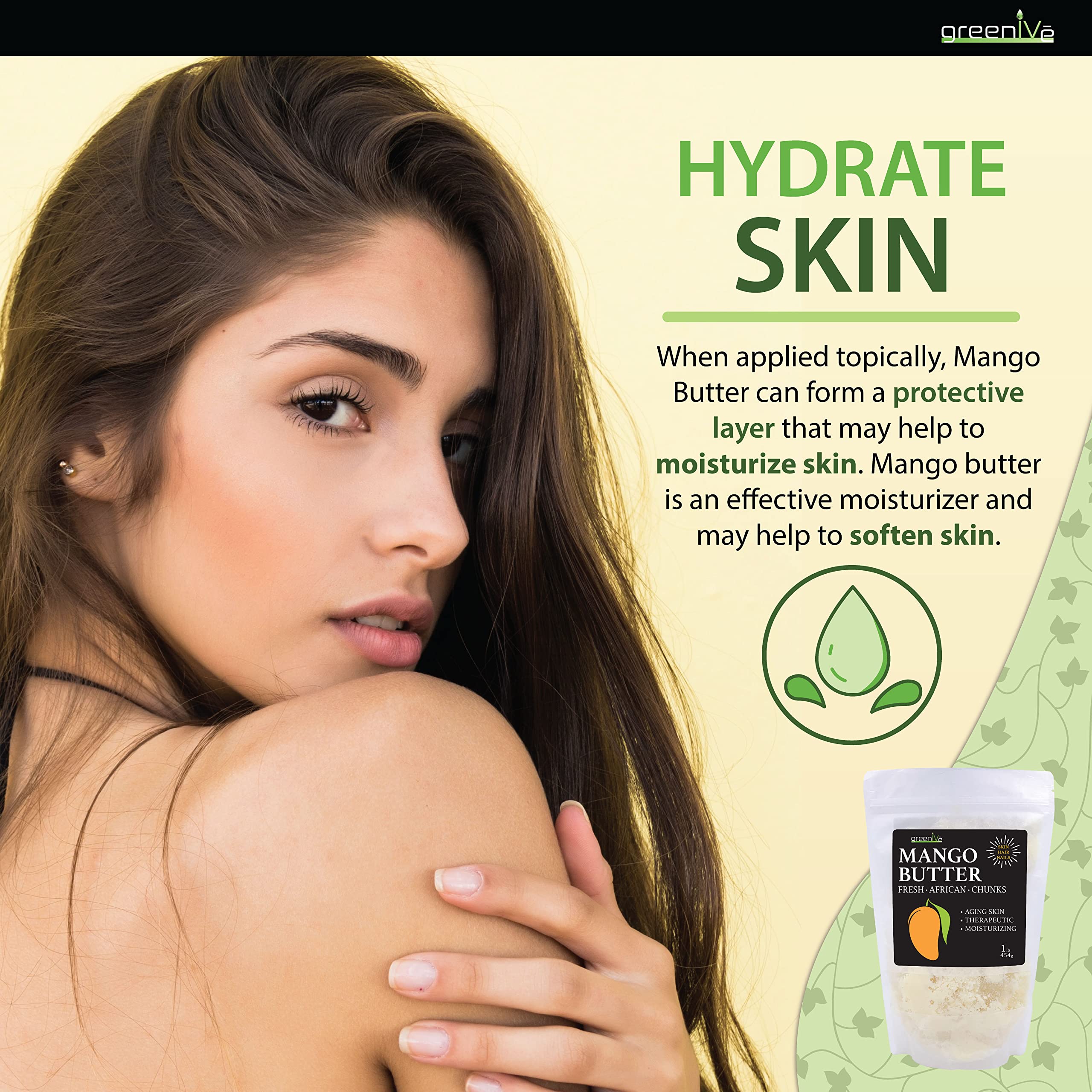 GreenIVe Deodorized Mango Butter 100% Pure Raw Creamy All Natural Skin Moisturizer (1 Pound Bag)